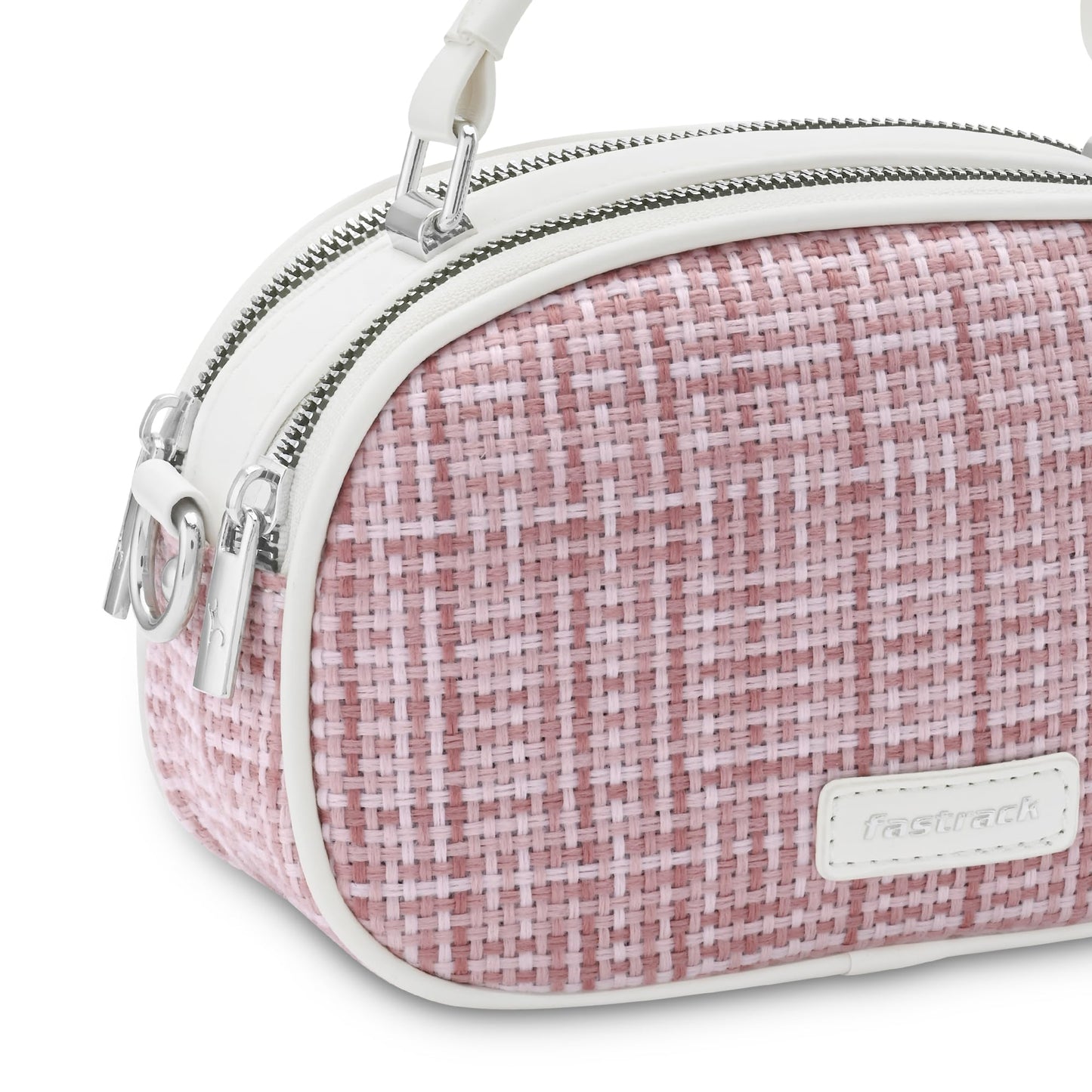 Fastrack Women's Basketweave Dual Compartment Sling Bag | Detachable Adjustable Sling, Dual Zip Compartments, Inner Utility Pockets | 6 Months Warranty