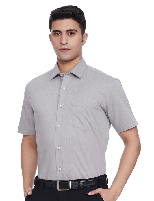 Amazon Brand - Symbol Men's 100% Cotton Half Sleeve Regular Fit Formal Shirt Mid Grey2 46