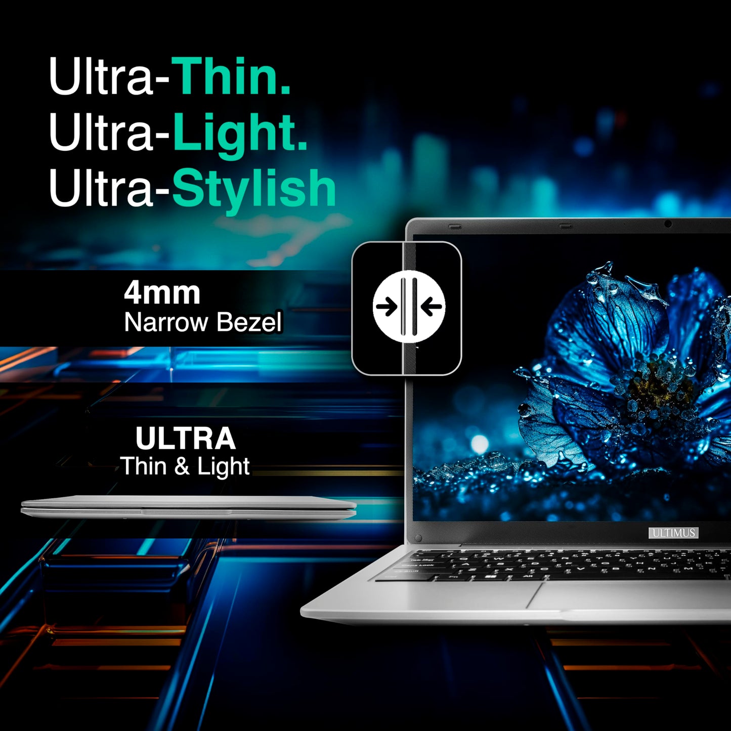 Ultimus APEX Bold N Intel Pentium Quad Core Laptop 8GB RAM 256GB SSD Expandable~1TB Ultra Thin Bezel 180° Hinge 2.0x1 3.0x1 USB HDMI SD Card Slot Dual Speaker Win11 Home Space Gray 1.2Kg