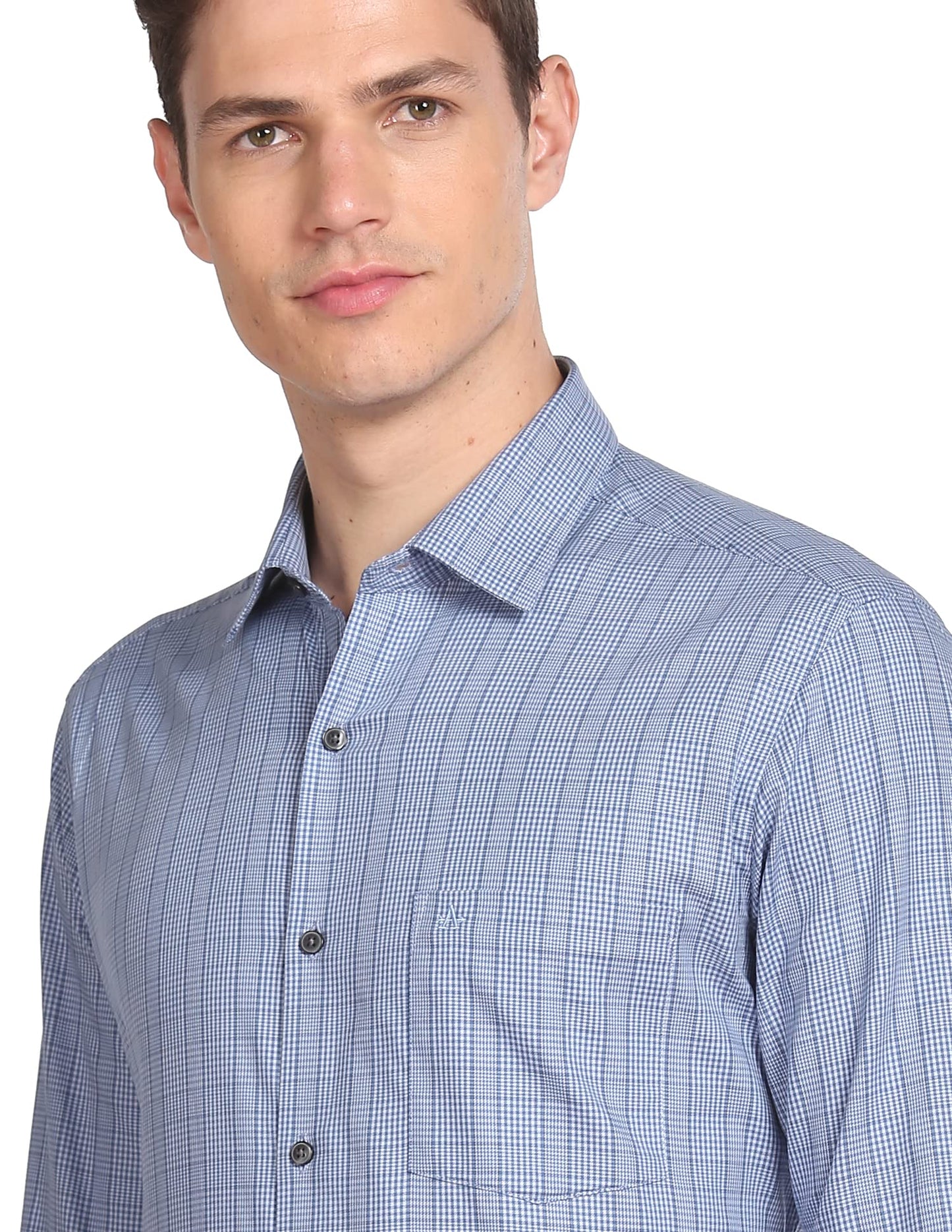 Arrow Men's Checkered Full Sleeve Slim Fit Cutaway Collar Cotton Formal Shirt (ARADOSH1335_Medium Blue_42)