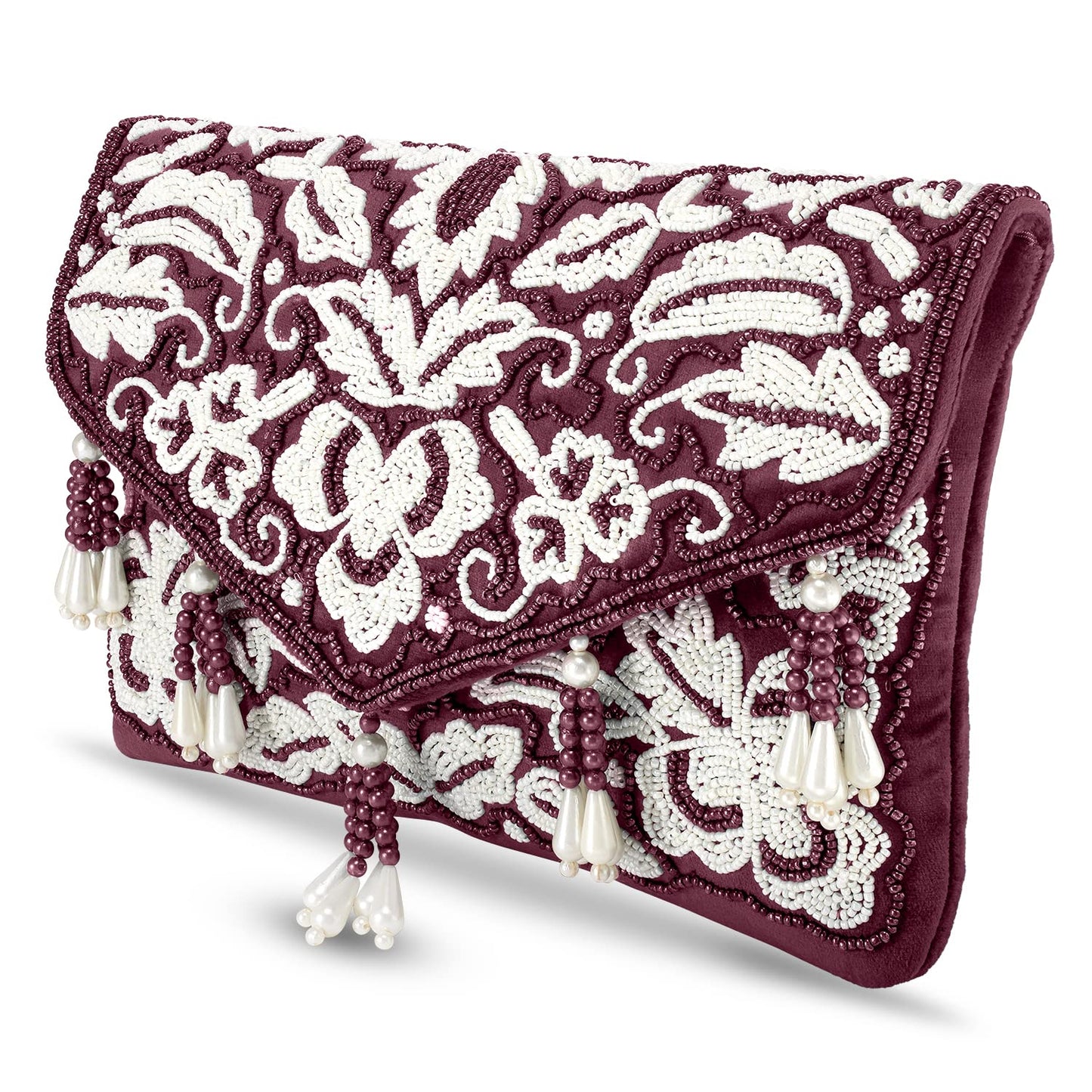 Peora Clutch Purses for Women Wedding Handmade Evening Handbags Party Bridal Clutch (Maroon)