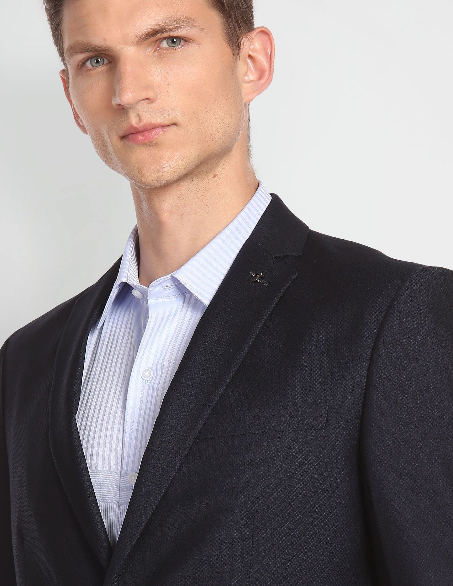 Arrow Men's Rayon Notch Lapel Collar Dobby Two Piece Suit (ARAFSU5514_Navy