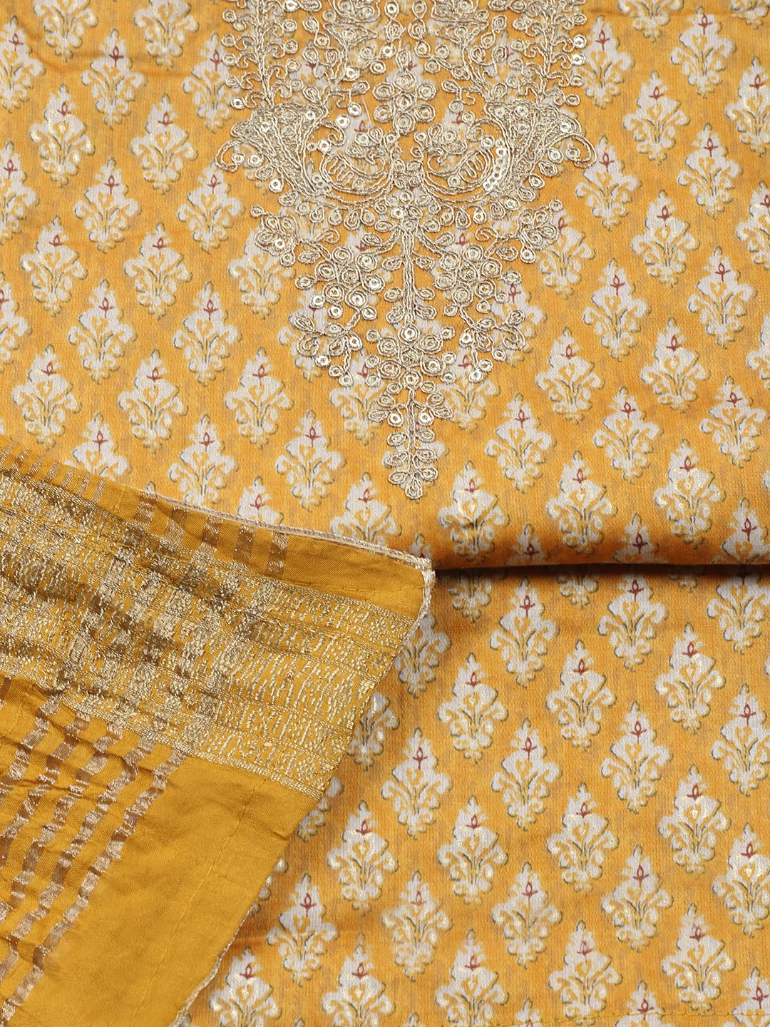 Meena Bazaar Printed Cotton Unstitched Kurta with Bottom & Dupatta