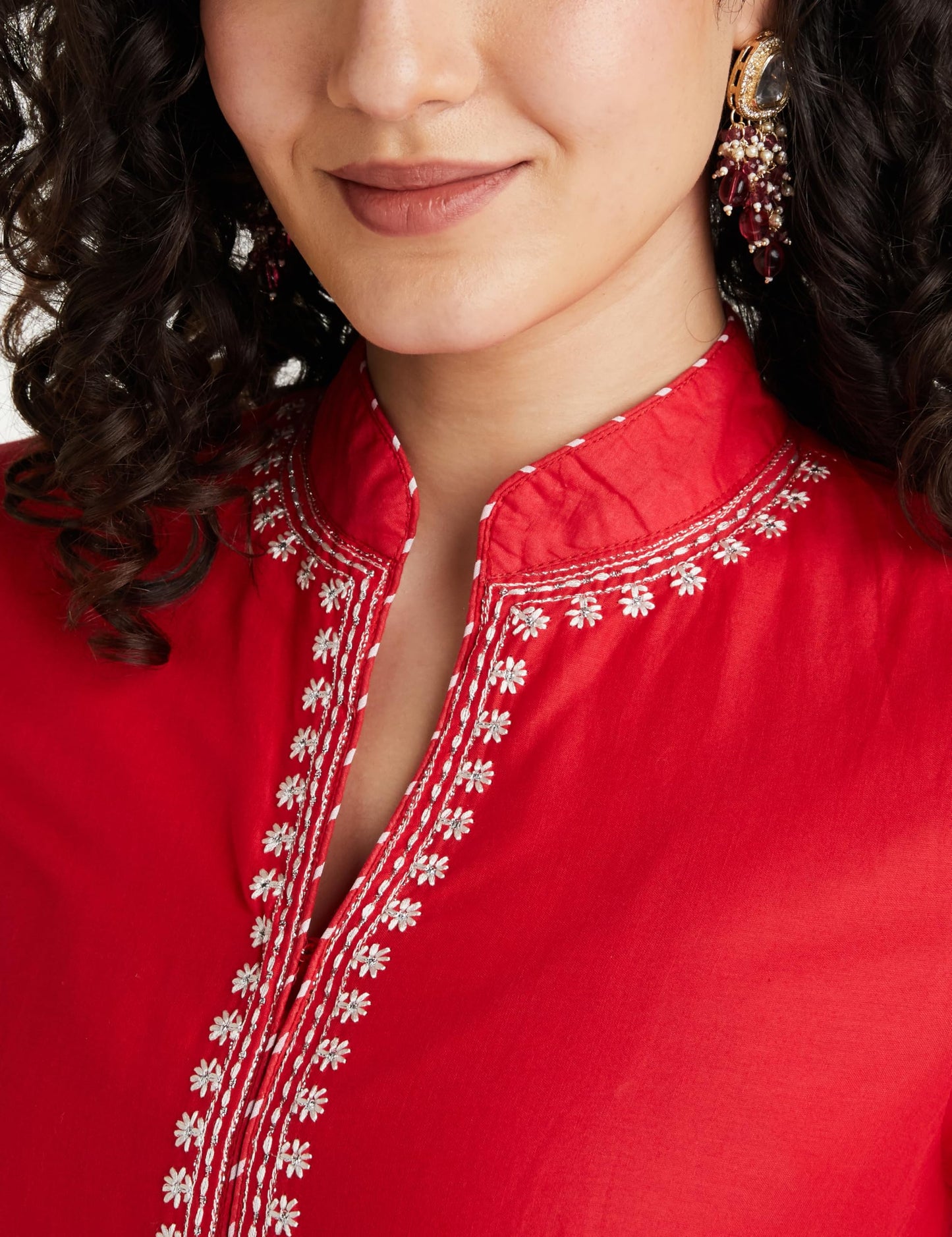 BIBA Wwomen Cotton Printed Anarkali Salwar Kurta Dupatta (SKDASSORTED5919E_Red_40)