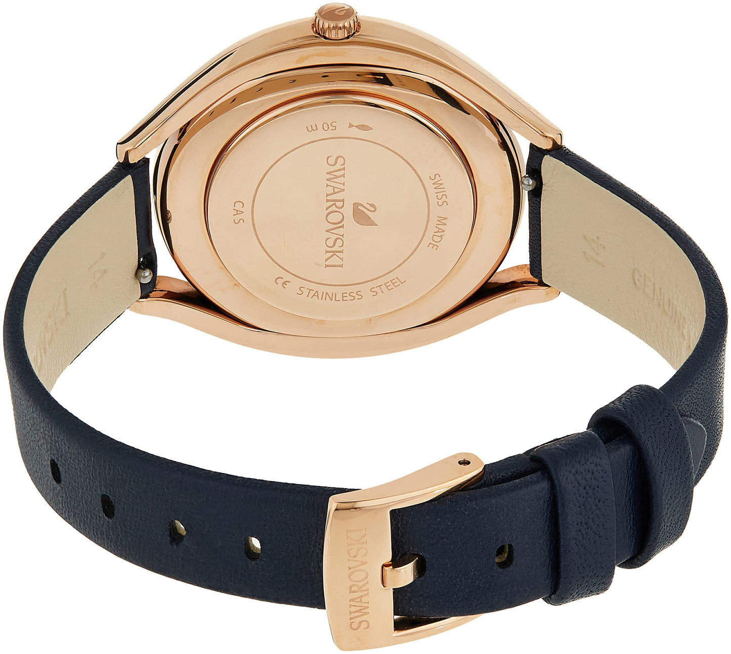 Crystalline Aura Watch Leather Strap, Blue, Rose Gold-Tone Finish 5519447