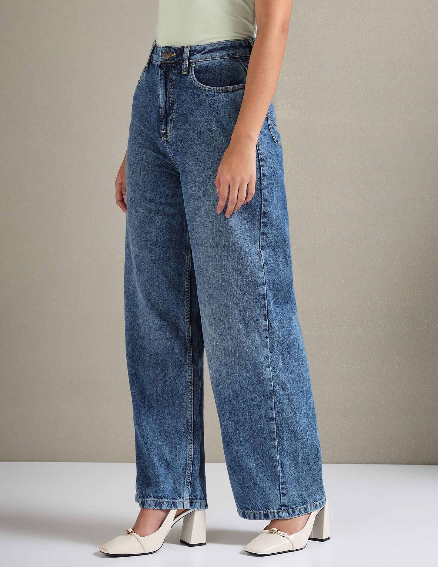 U.S. POLO ASSN. Women's Wide Leg Mid Rise Jeans (UWAW23JN048_Blue_32)