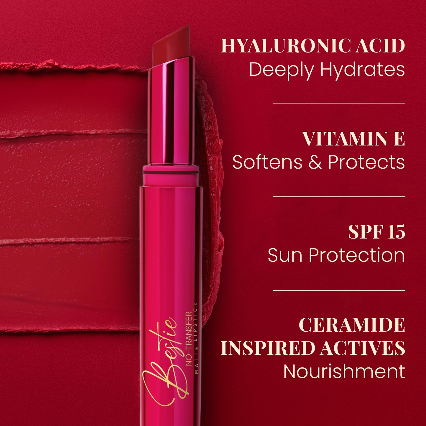 Parul Garg Beauty Bestie No-Transfer Lipstick – Bold Matte | Transfer-Proof, Smudge-Proof, Hydrating with Hyaluronic Acid, Vitamin E & SPF 15 | Vegan, Cruelty-Free (Bae)