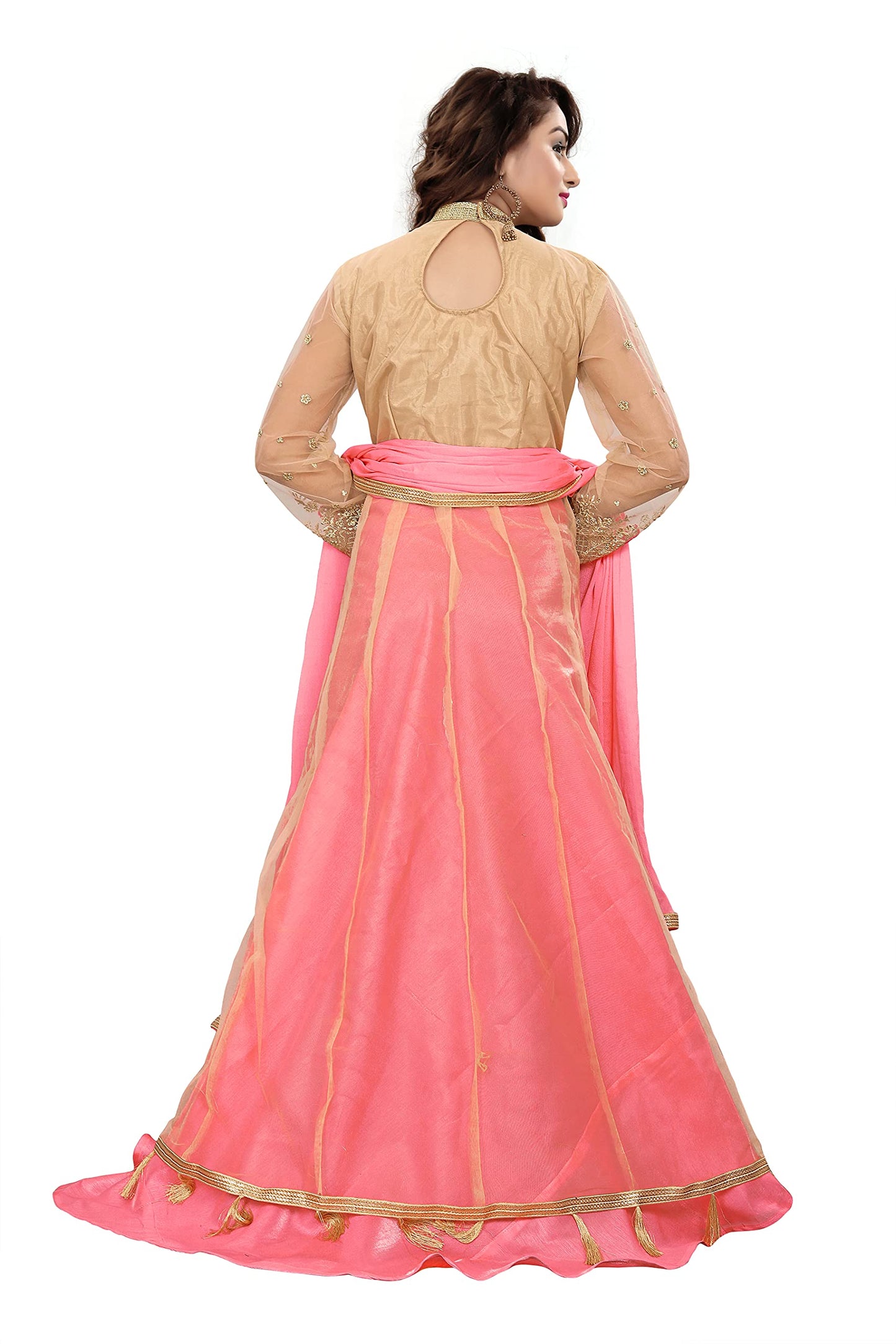 RUDRAPRAYAG Women's Net and Santoon Anarkali Floor Length Gown (5407; Gajjari; Free Size) Pink