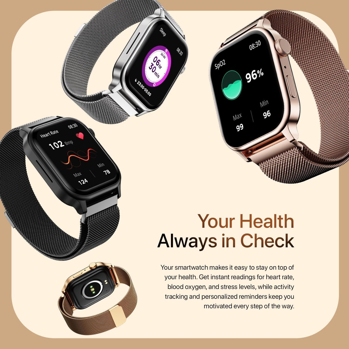 Fire-Boltt Rise Smart Watch, 1.85" HD Display, Metal Body with Bluetooth Calling, Rotating Crown, AI Voice Assistant, 120 Sports Modes, Neon UI, SpO2 & Heart Rate Monitoring (Black Millanese)