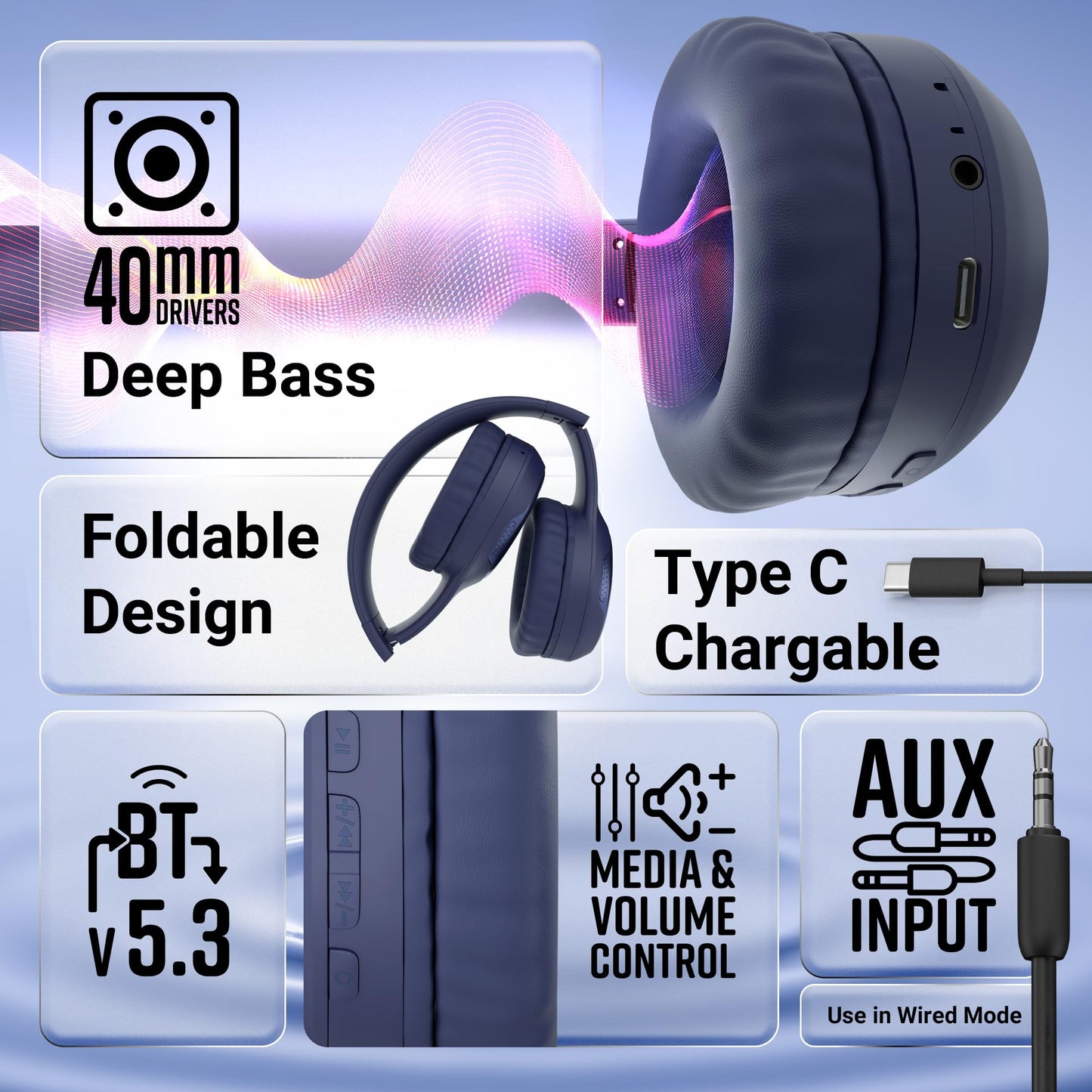 ZEBRONICS Thunder Max Bluetooth Over Ear Headphone with 120*Hrs Playback, 3 EQ Modes, 40mm Bass Driver, Fast Charging, ENC, Gaming Mode, Dual Pairing, BT v5.4, AUX, Metallic Finish (Purple)