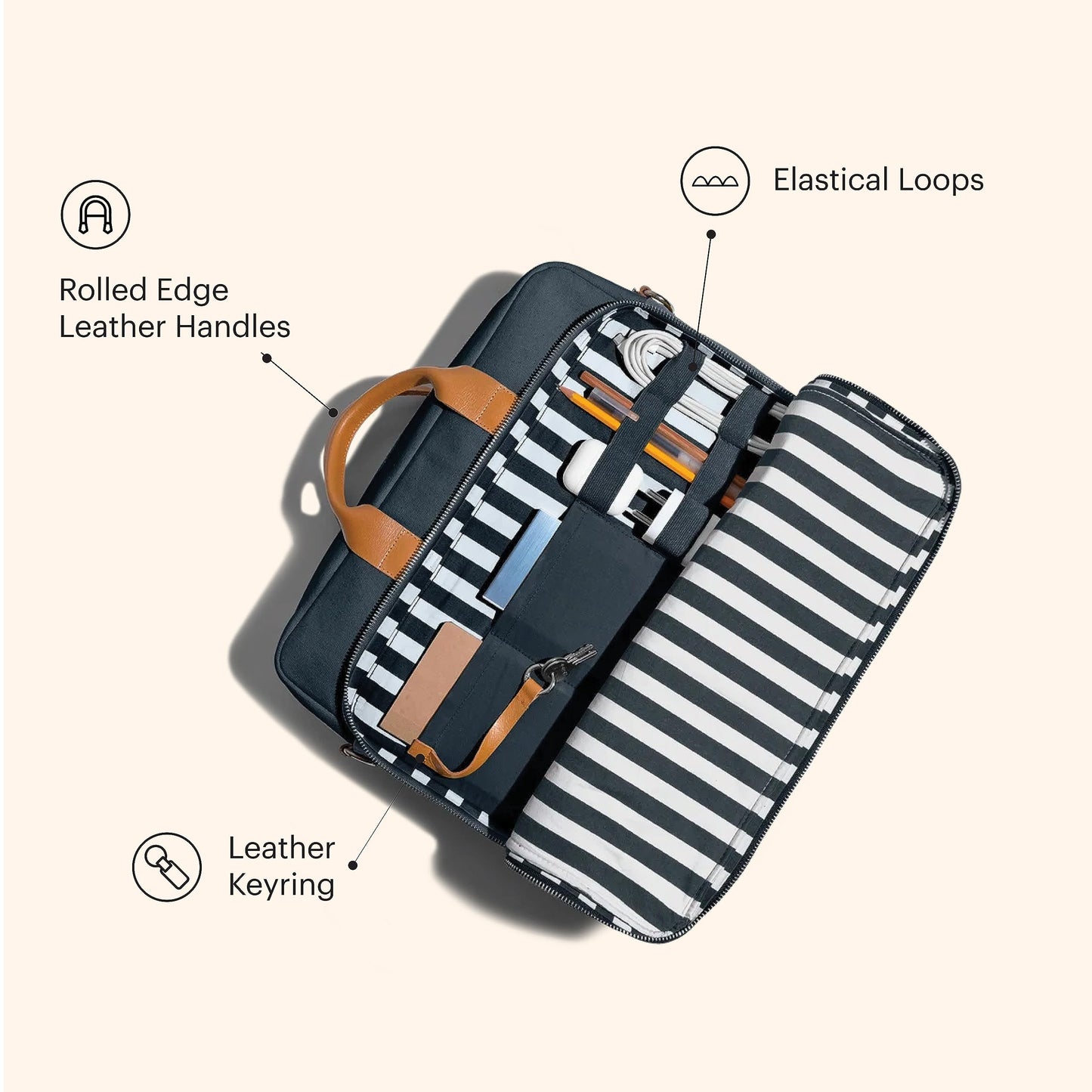 DailyObjects 100% Cotton Canvas Commute Laptop Messenger Bag for Men & Women | Travel Shoulder Handbag With Trolley Sleeve | Metal Zip Closure | Leather Handles | Padded Laptop Compartment For 16"