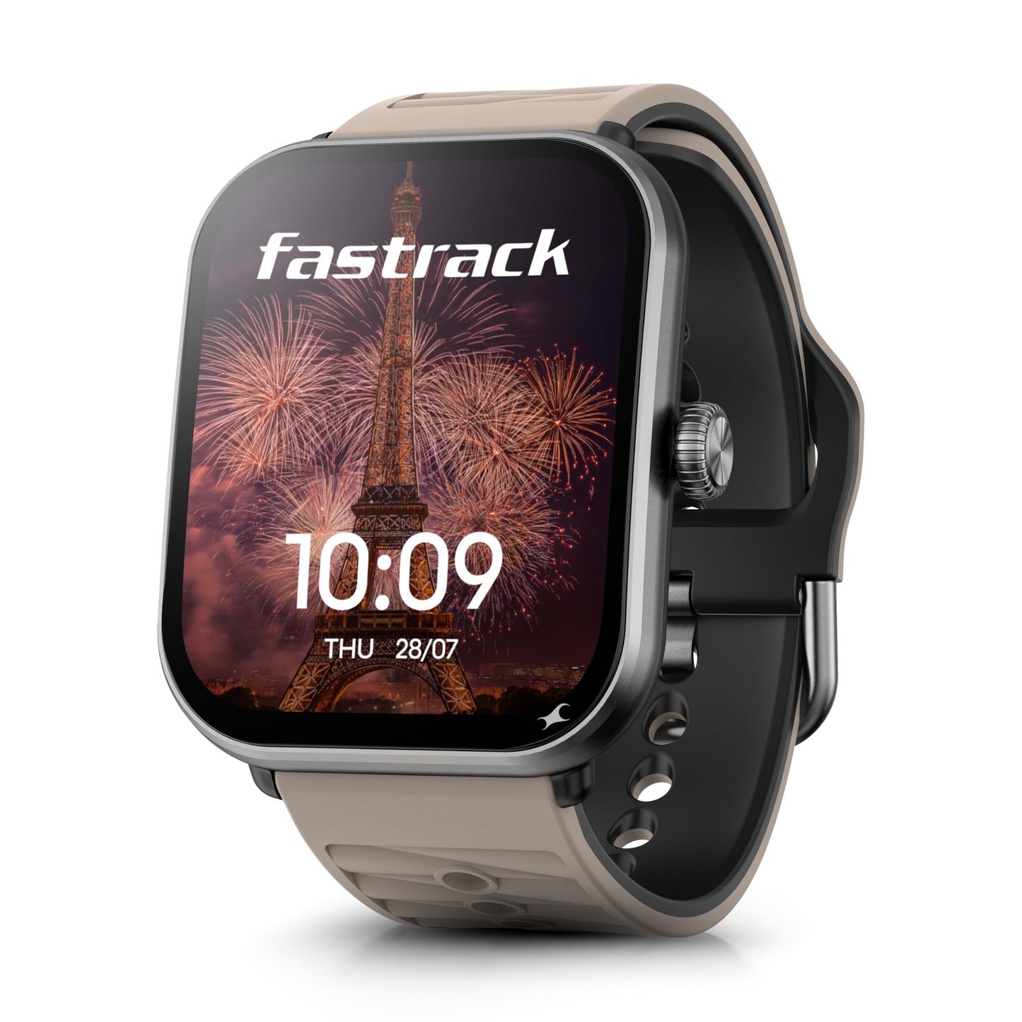 Fastrack MYND 1.93” AMOLED Display Smartwatch for Men & Women with AI Watch Faces,AI Chat,Offline Voice Commands,Curved Metallic Design,Functional Crown,BT Calling, Health Suite,100+ Multisport Modes