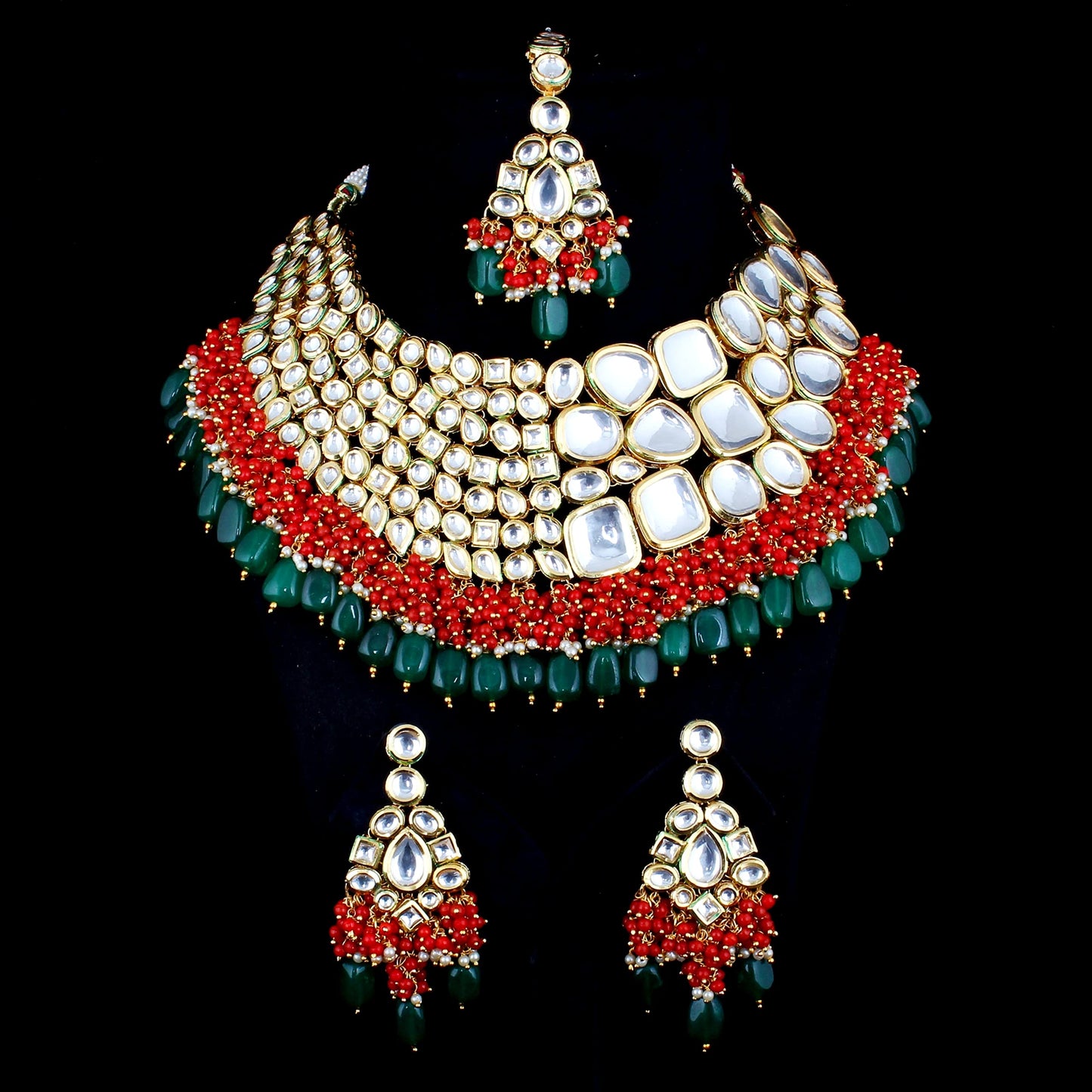 Lucky Jewellery Meenakari 18K Gold plated Multi color Uncut dibbi Kundan Combo Necklace Set