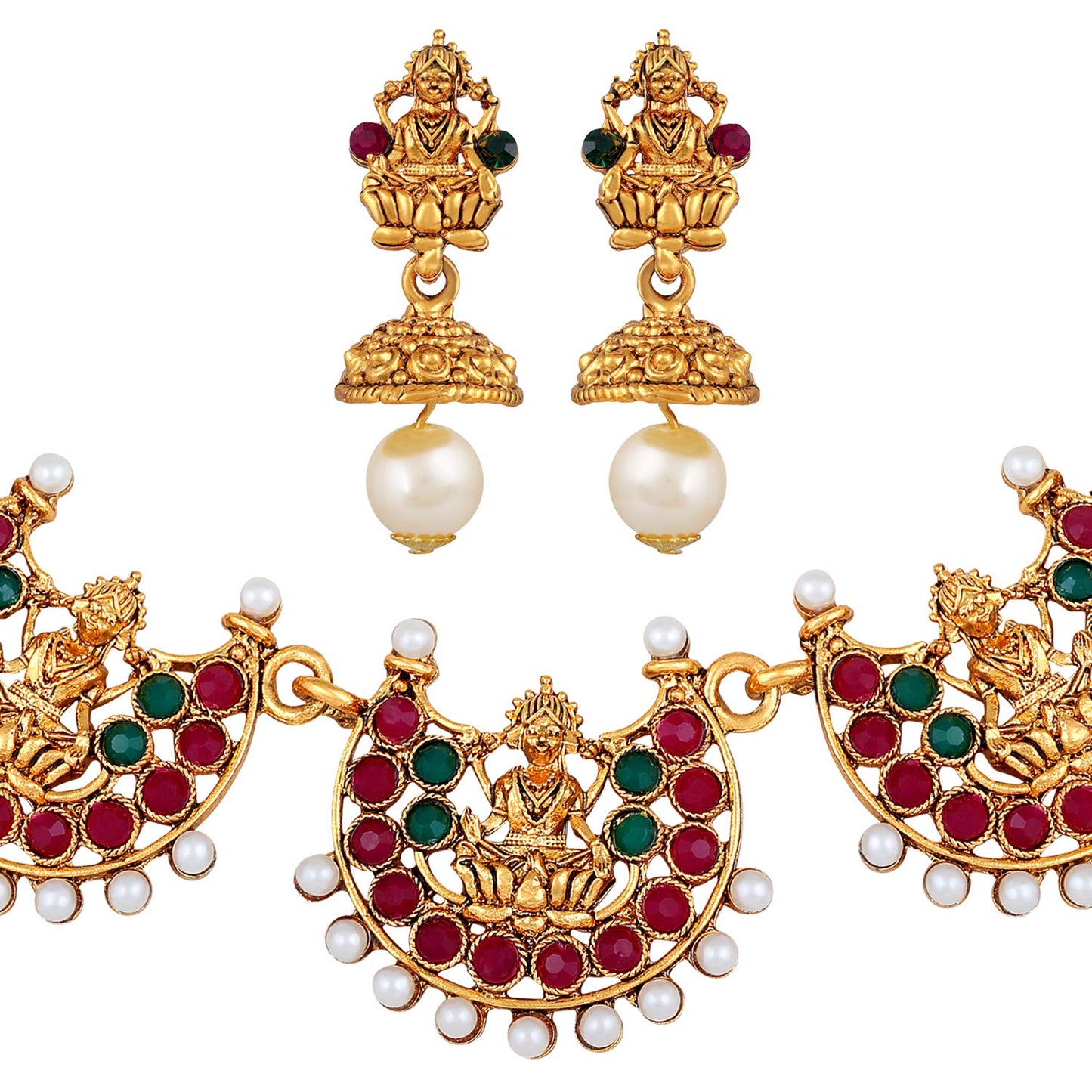 Shining Diva Fashion Latest Temple Design Necklace Set for Women Traditional Choker Gold Plated Jewellery Set for Women (Multicolor) (10653s)