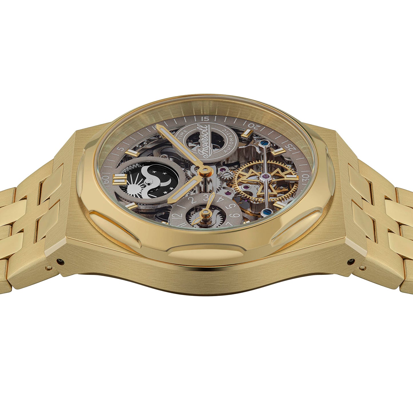 Ingersoll 1892 The Broadway Automatic Mens Analog Watch with Pale Brown Dial and Stainless Steel Gold Bracelet - I12902, Band_Green