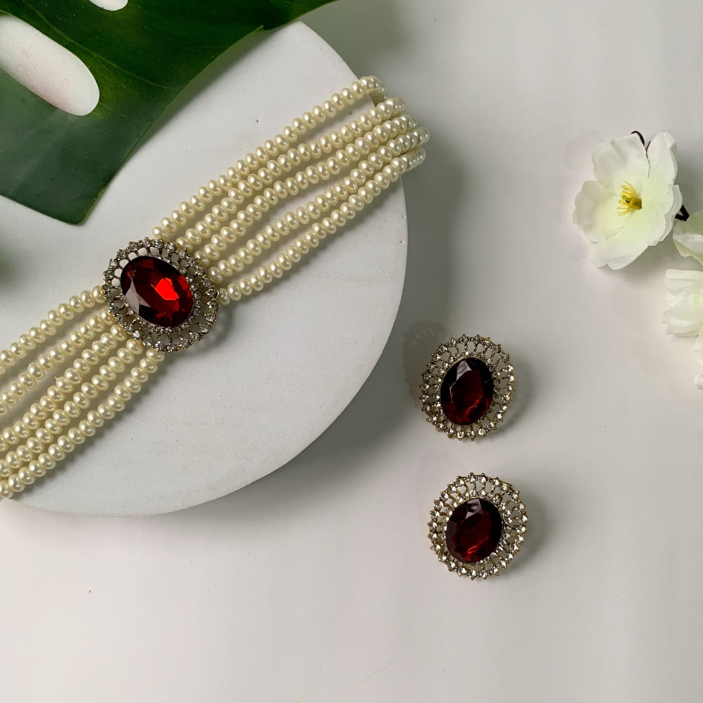 I Jewels Gold Plated Traditional Stone Studded Pearl Choker Necklace Jewellery Set For Women/Girls (ML316M)