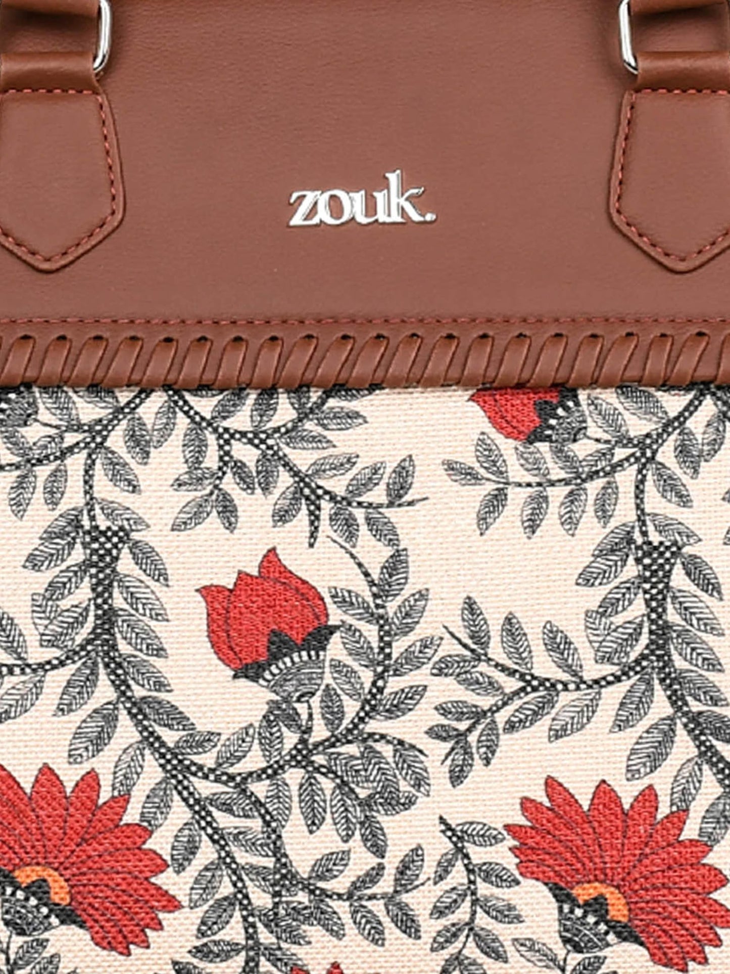 ZOUK Nawabi Couture Statement Business Bag | Jute | Vegan Leather Handcrafted Shoulder Bag Ideal For Office Use| Beige and Red