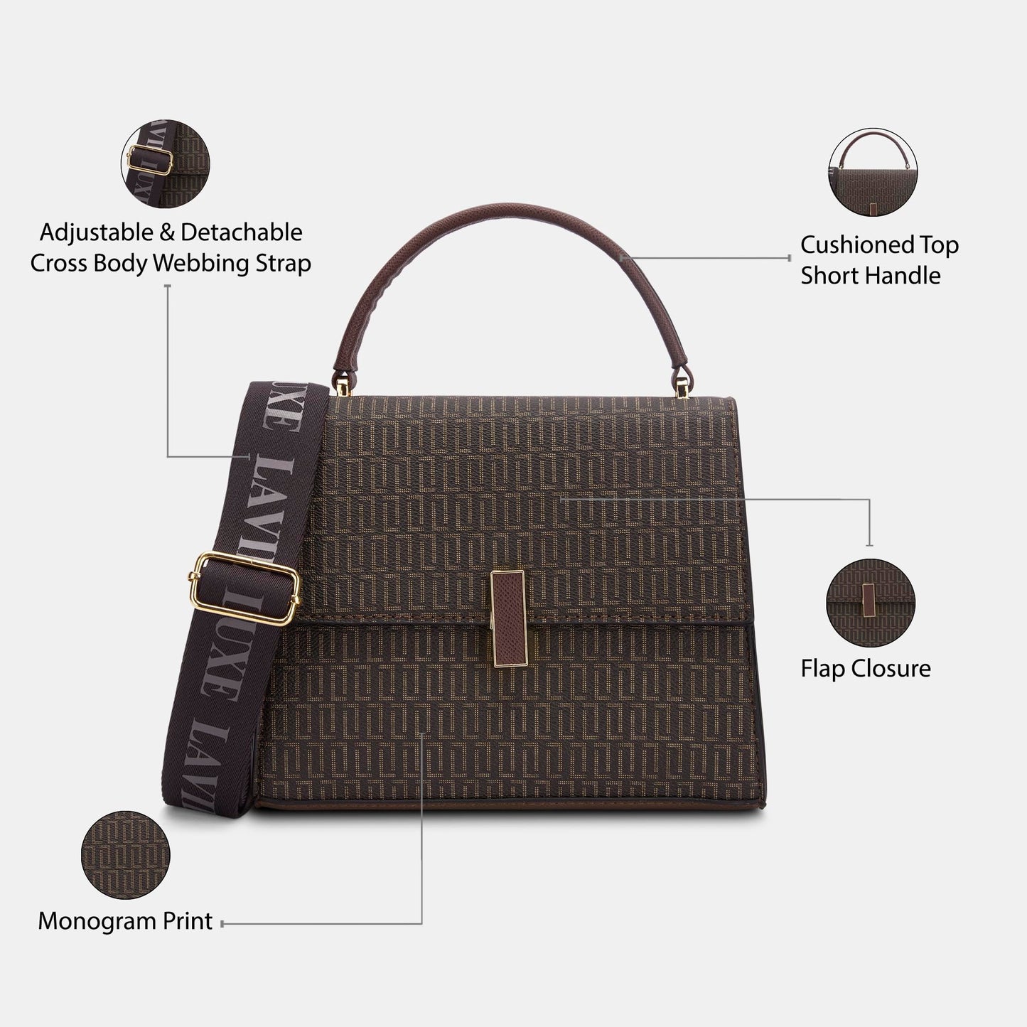 Lavie Luxe Women's Mono Ipsy25 Satchel Handbag | Satchel Bag for Work | Ladies purse | Stylish Shoulder Bag | Gift For Women