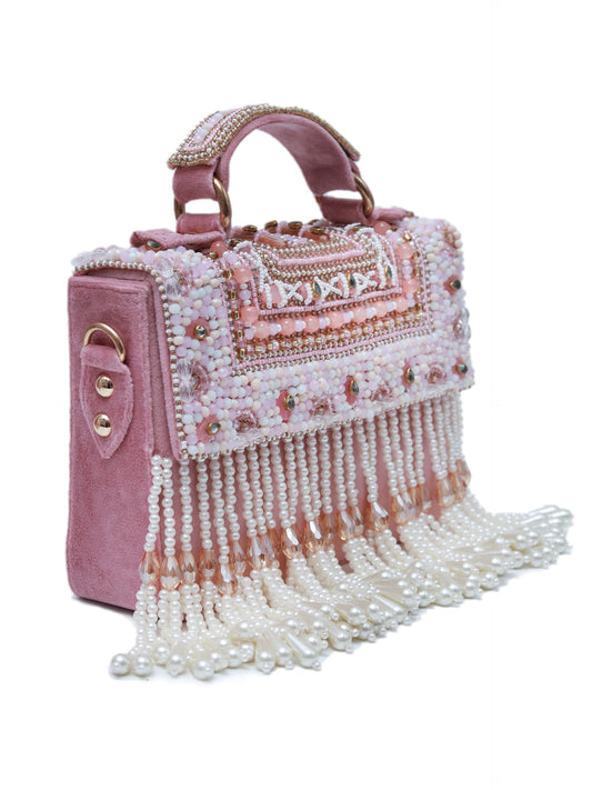 THE TAN CLAN Kiara Pink Flap Over Bag Clutches for women Purses Luxury Evening Handbags for ladies with Handle