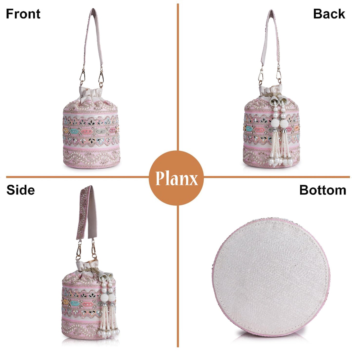 PLANX Velvet SilK Stylish Embroidery Unique Design Trendy Traditional Ethnic Wedding Party Handheld Potli For Women