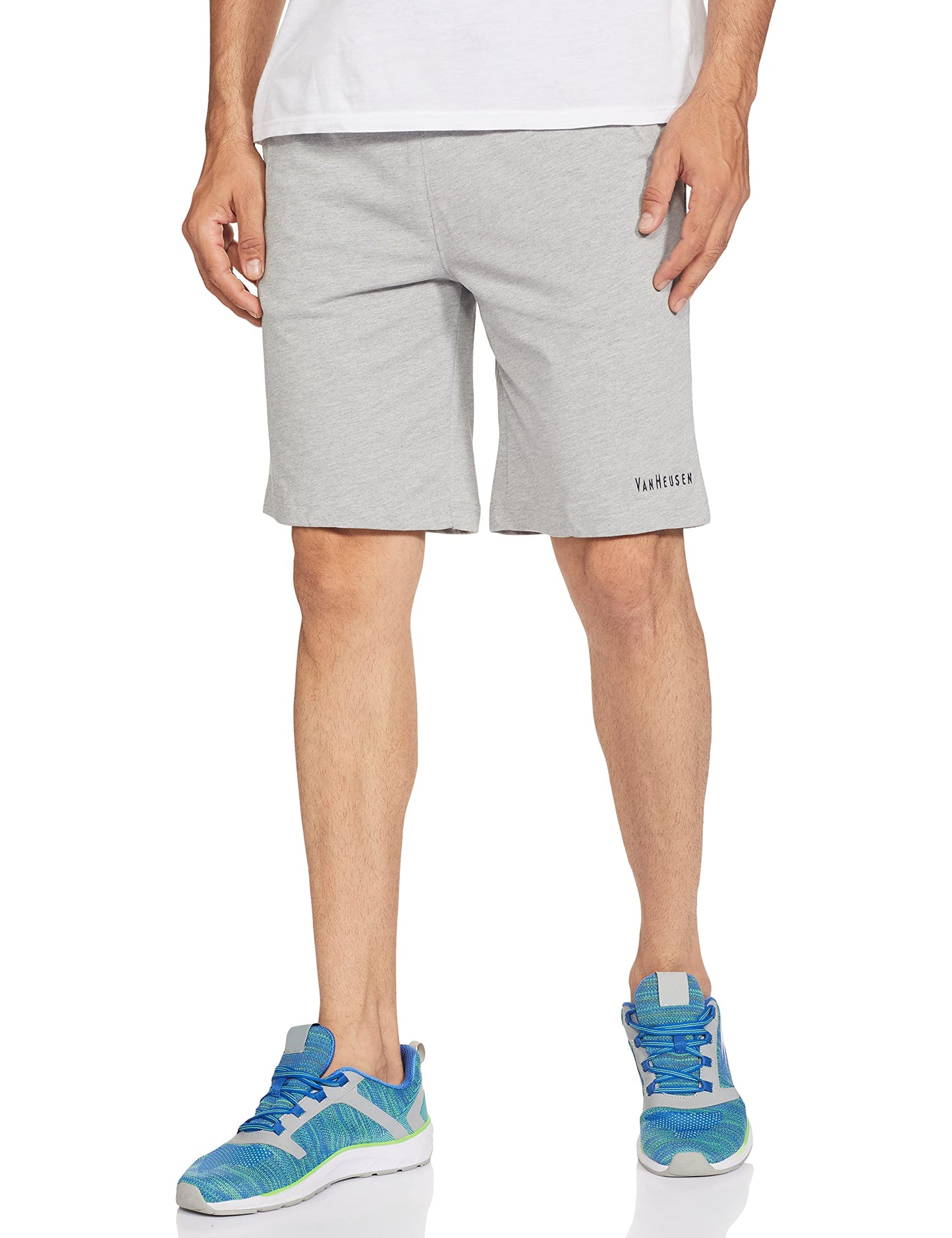 Van Heusen Athleisure Men Knit Shorts - Cotton Rich - Smart Tech, Easy Stain Release, Anti Stat, Ultra Soft, Moisture Wicking_50001_Grey Melange_XXL