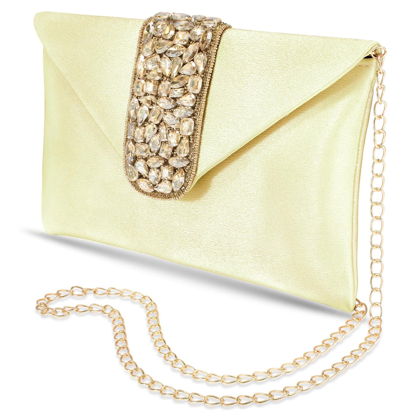 Peora Clutch Women's Purse Bridal Bag For Casual Detachable Strap Evening Sling Bag (Golden)