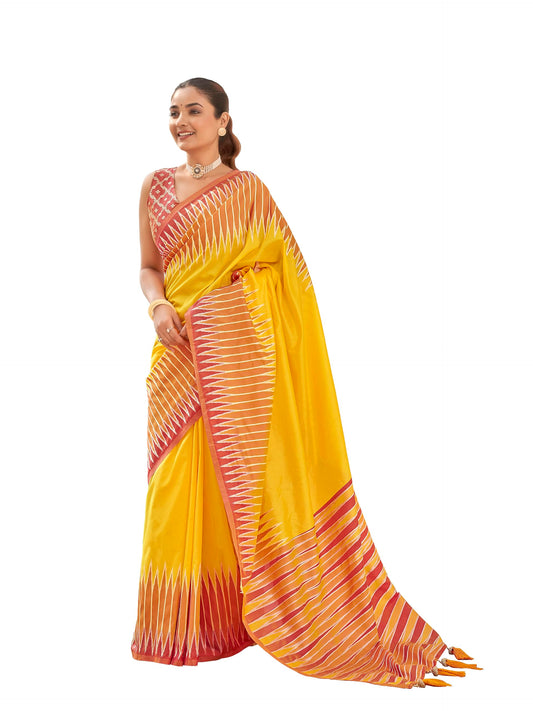 MANOHARI Women's Most Trendy Banarasi Soft Silk Woven Yellow Saree With Heavy Jacquard Work Saree With Blouse Piece_MN2002
