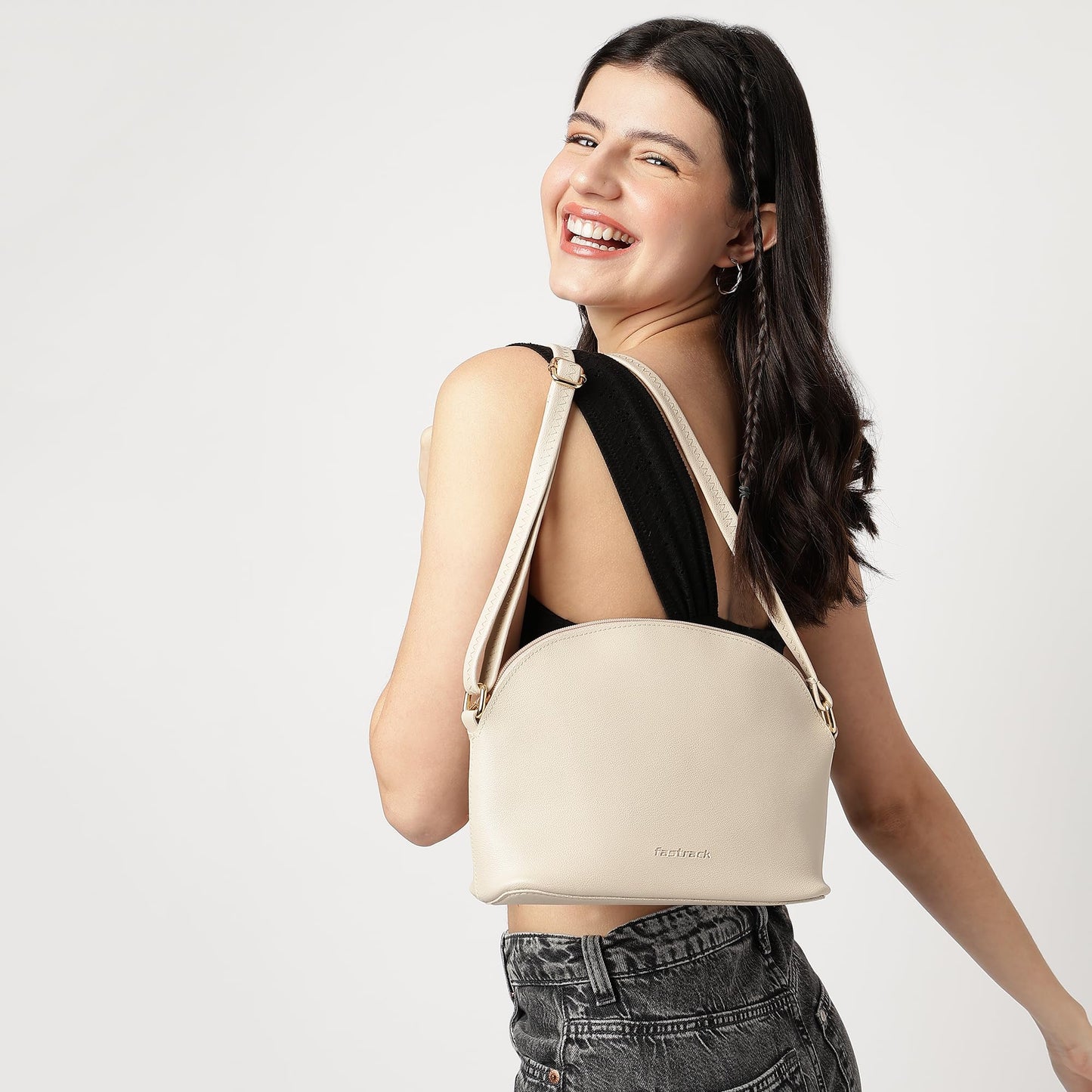 Fastrack Pumice White Casual Sling Bag for Women, Girls and Ladies with adjustable Sling Strap