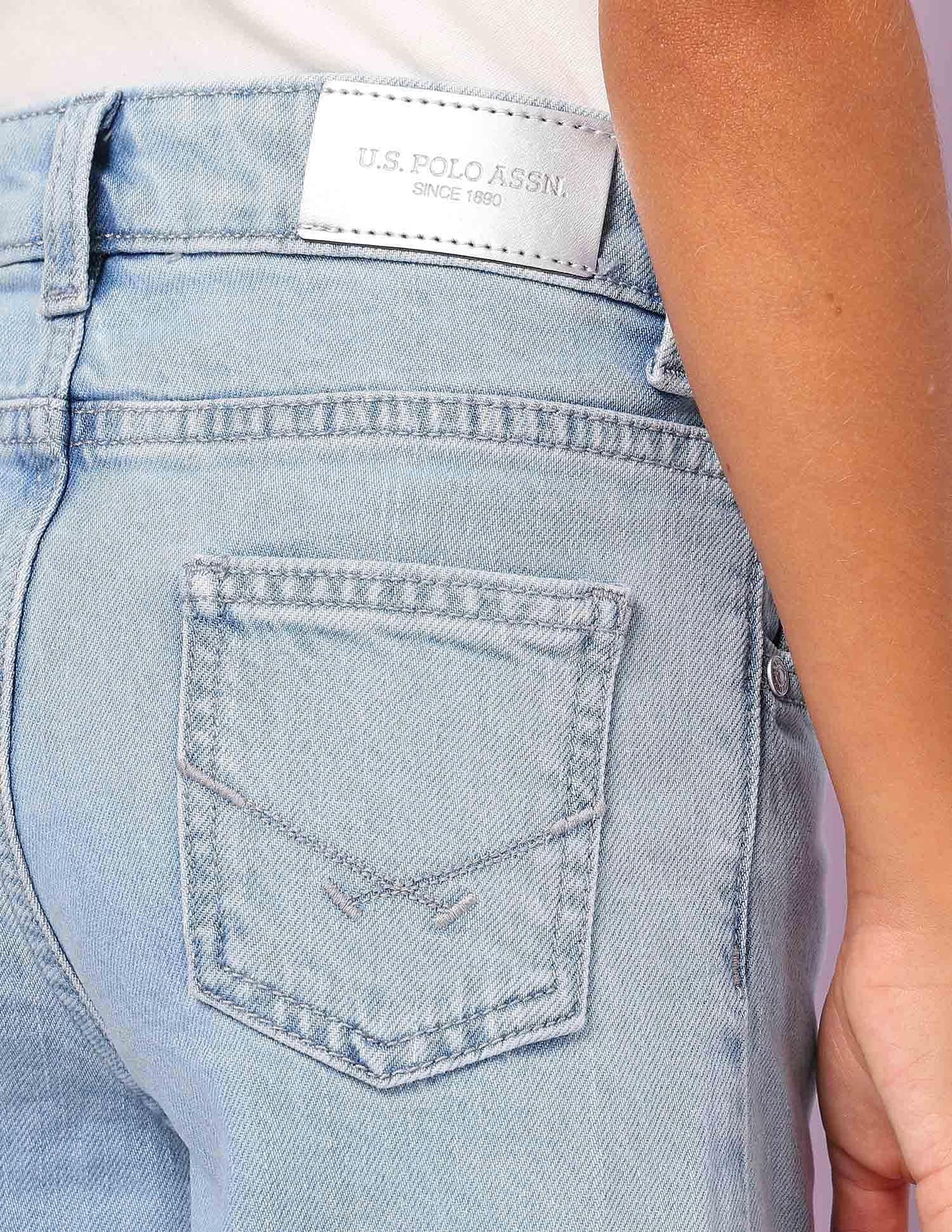 U.S. POLO ASSN. Girls Wide Leg Fit Cargo Jeans (UGJEN0213_Light Blue_9-10Y)