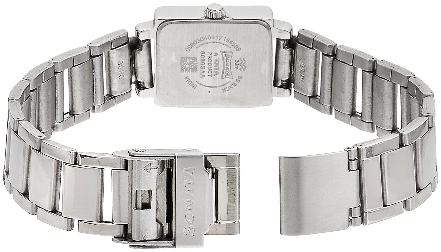 Sonata Quartz Analog Silver Dial Stainless Steel Strap Watch for Women-NS8080SM01