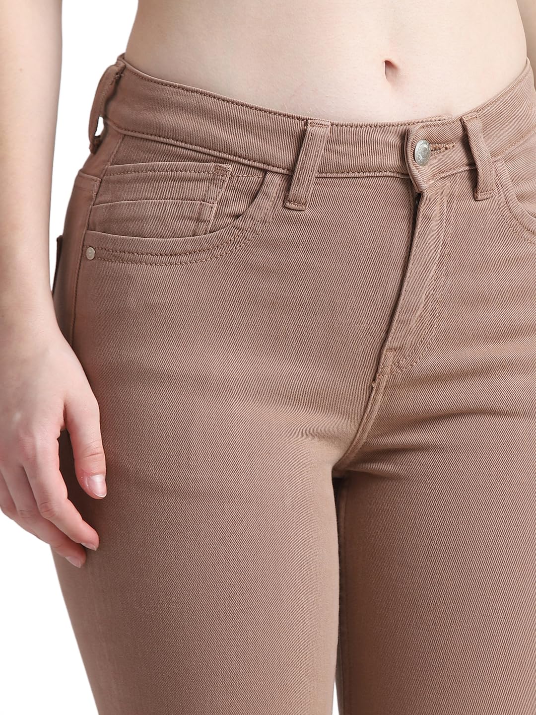 ONLY Women Solid Cotton Flared Fit High Rise Brown Jeans