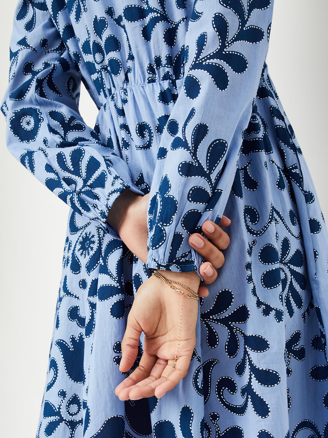 Max Women's Cotton A-Line Midi Dress (MT55001_Indigo