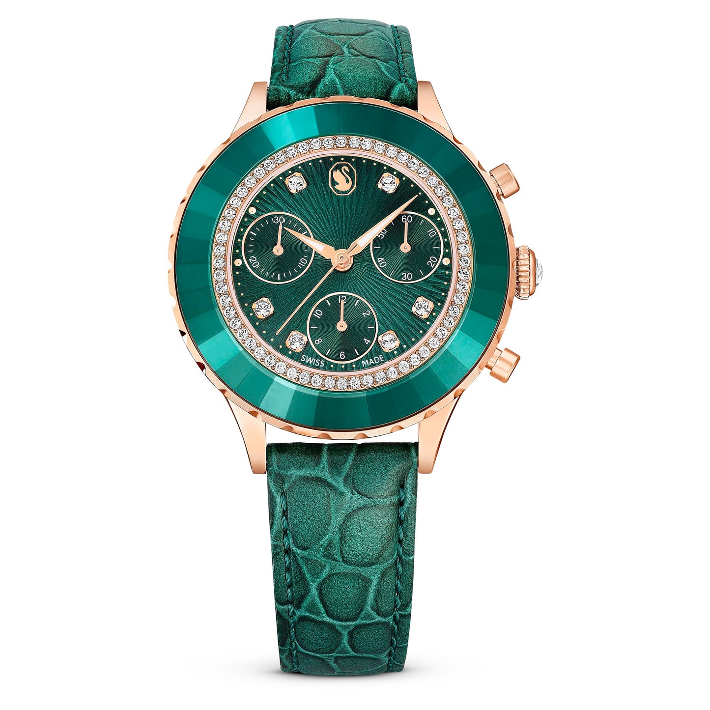 Swarovski Leather Analog Rose Gold Dial Women's Watch-5672931, Band Color-Green