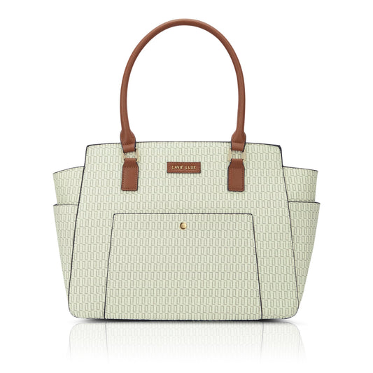 Lavie Luxe Women's Mono Kelly Monogram Print Tote Laptop Handbag for Women | Fits Upto 15 Inch Laptop | Tote Laptop Bag for Work | Ladies purse | Stylish Shoulder Bag | Gift For Women