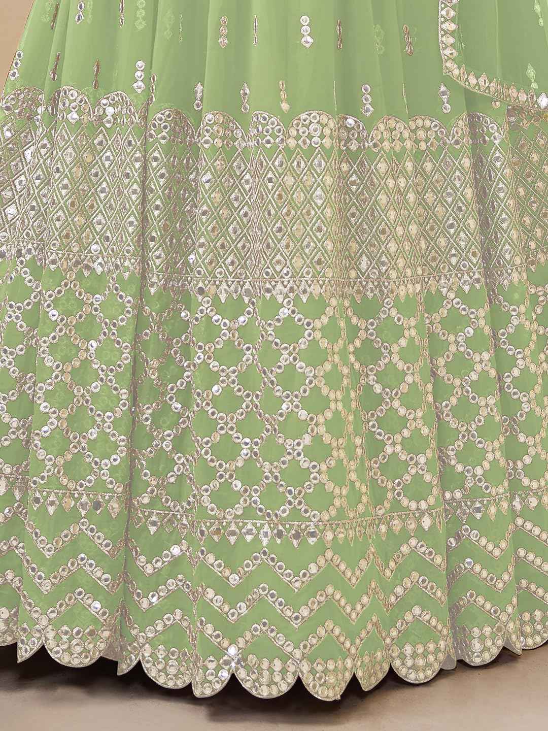 Zeel Clothing Women's Sequins Zari Embroidered Georgette Semi Stitched Lehenga Choli With Dupatta (311-Pista-Wedding-Bridal-Latest-New; Free Size) (Pista)