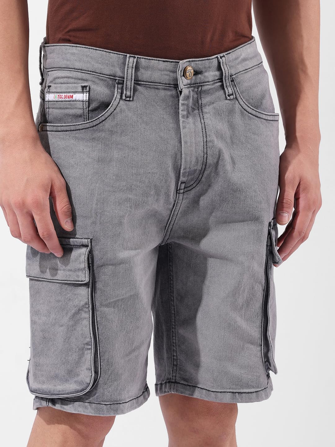 The Indian Garage Co Men Relaxed Fit Printed Mid Rise Denim Shorts (Grey_32)