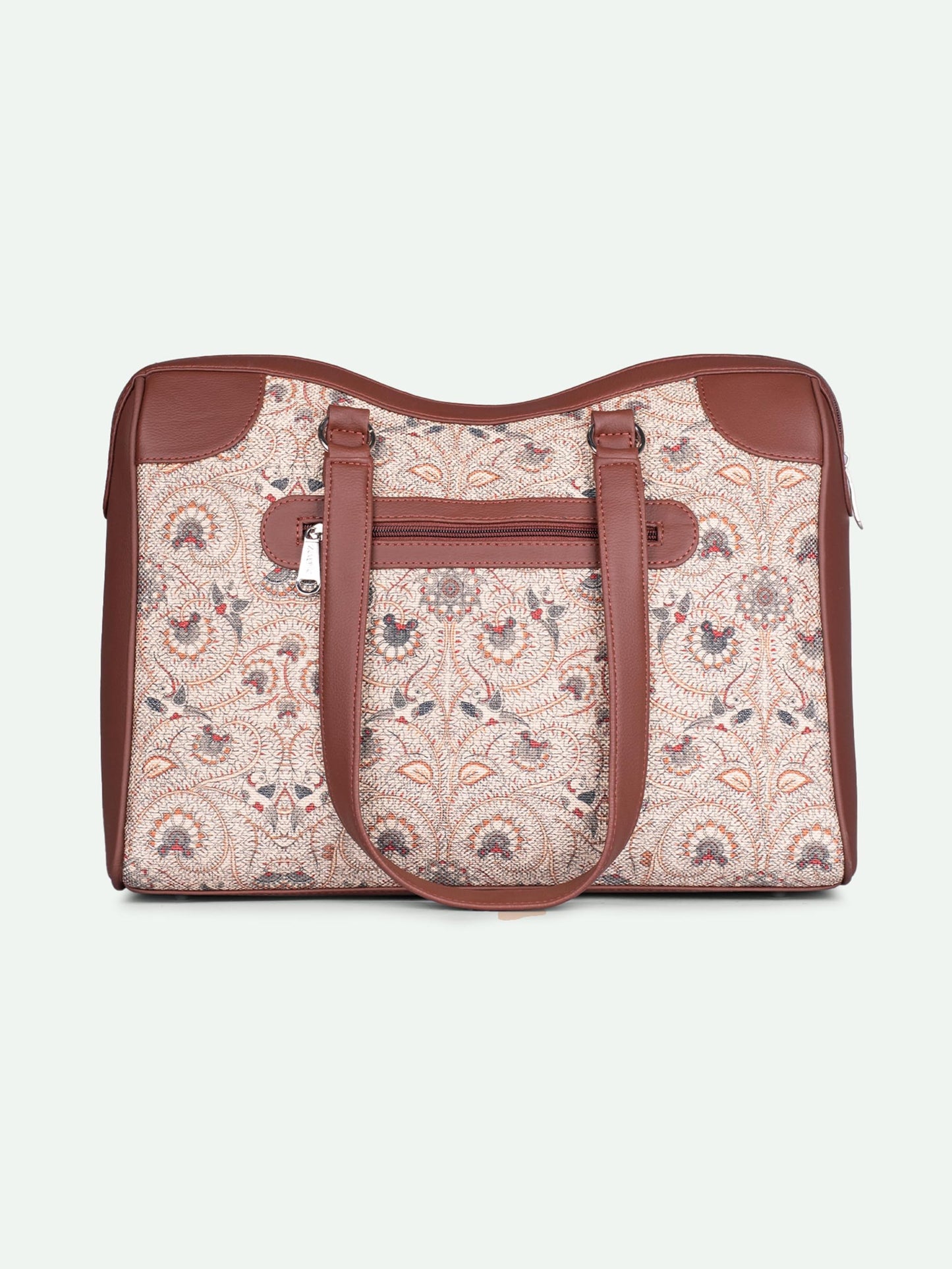 ZOUK Pedana Kalamkari Conference Office Bag | Jute | Vegan Leather Handcrafted Tote Bag Ideal for Work Office With Double Handle Straps | Yellow ochre