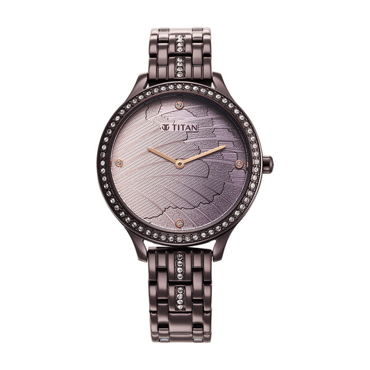 Titan Glitz Purple Dial Analog Stainless Steel Strap Watch for Women-NS95209QM01