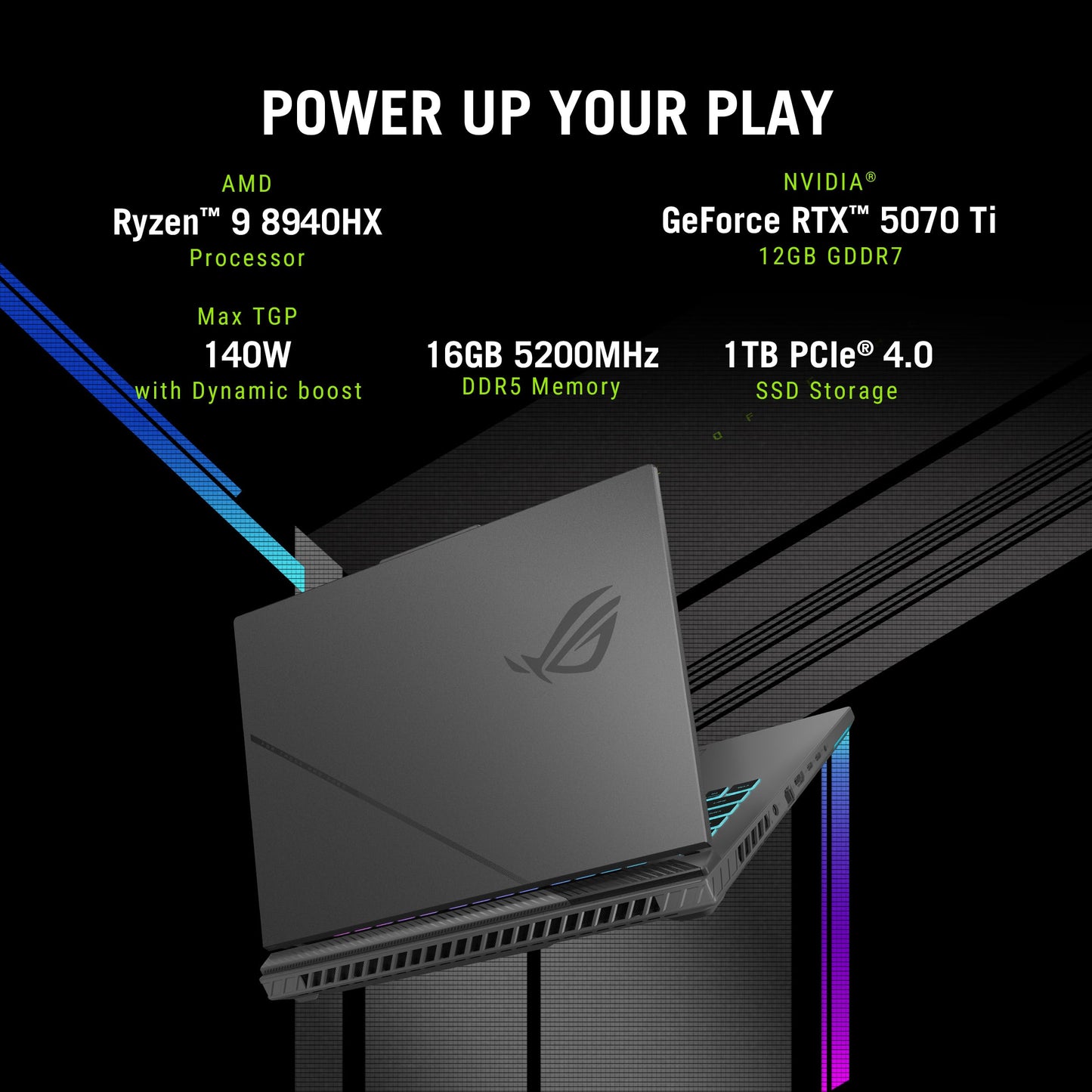 ASUS ROG Strix G16, AMD Ryzen 9 8940HX Gaming Laptop (RTX 5070 Ti/140W TGP/16GB RAM/1TB SSD/FHD+/16"/165Hz/90WHrs/Windows 11/M365 Basic (1Year)*/Office Home 2024/Eclipse Gray/2.5 Kg) G614PR-RV032WS