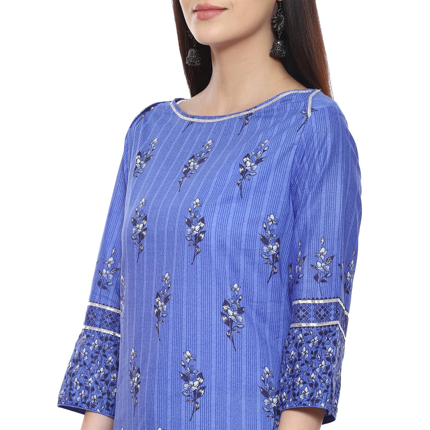 BIBA Women Cotton Printed Straight Mix and Match Regular Fit Tunic Shirt(Mnmassorted16642E_Indigo_38), Purple