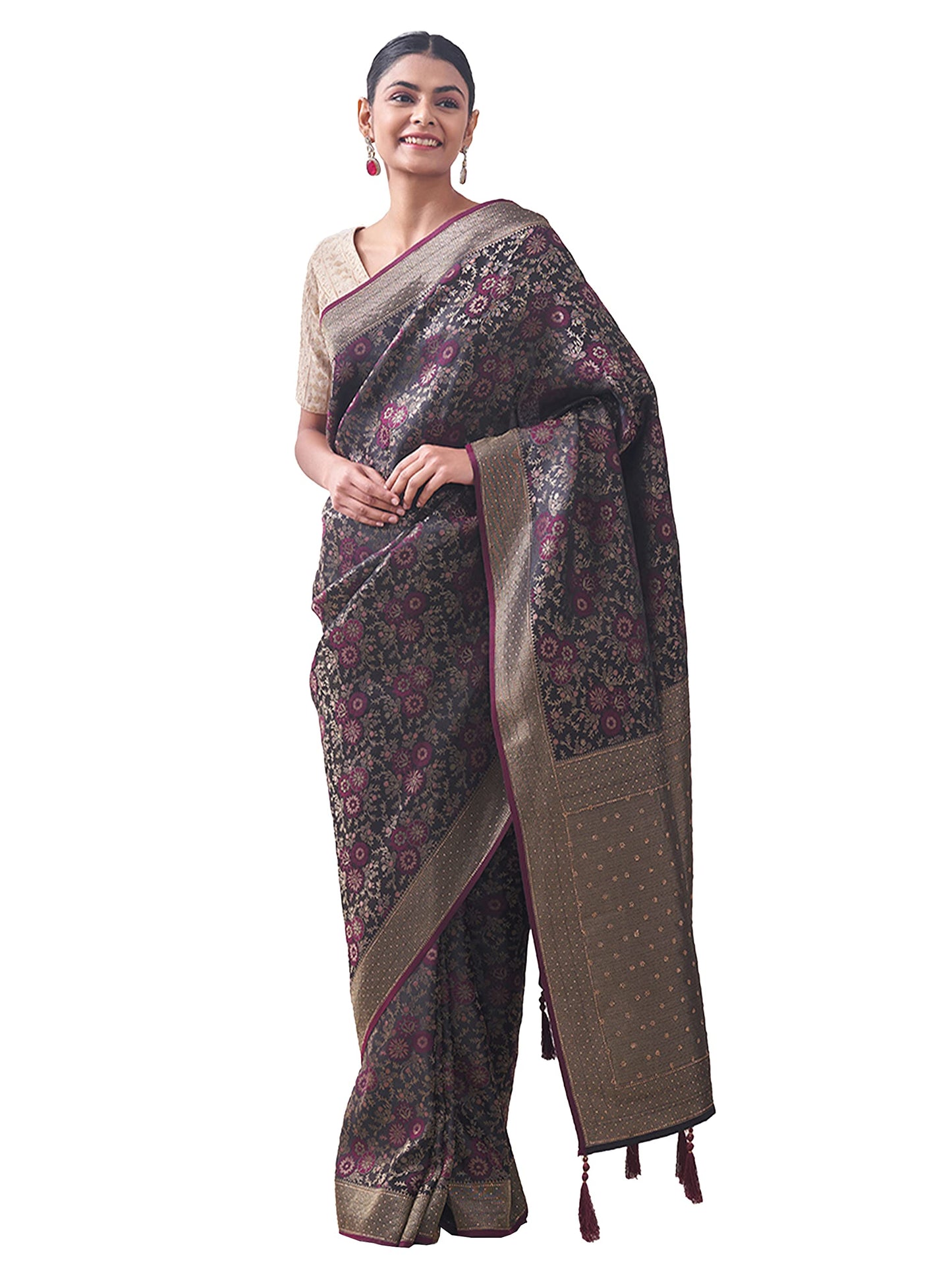 MOHEY Women's Saree, Suitable for Party, Anniversary & Wedding Sari for Women, Weaved Art Silk (Wine)