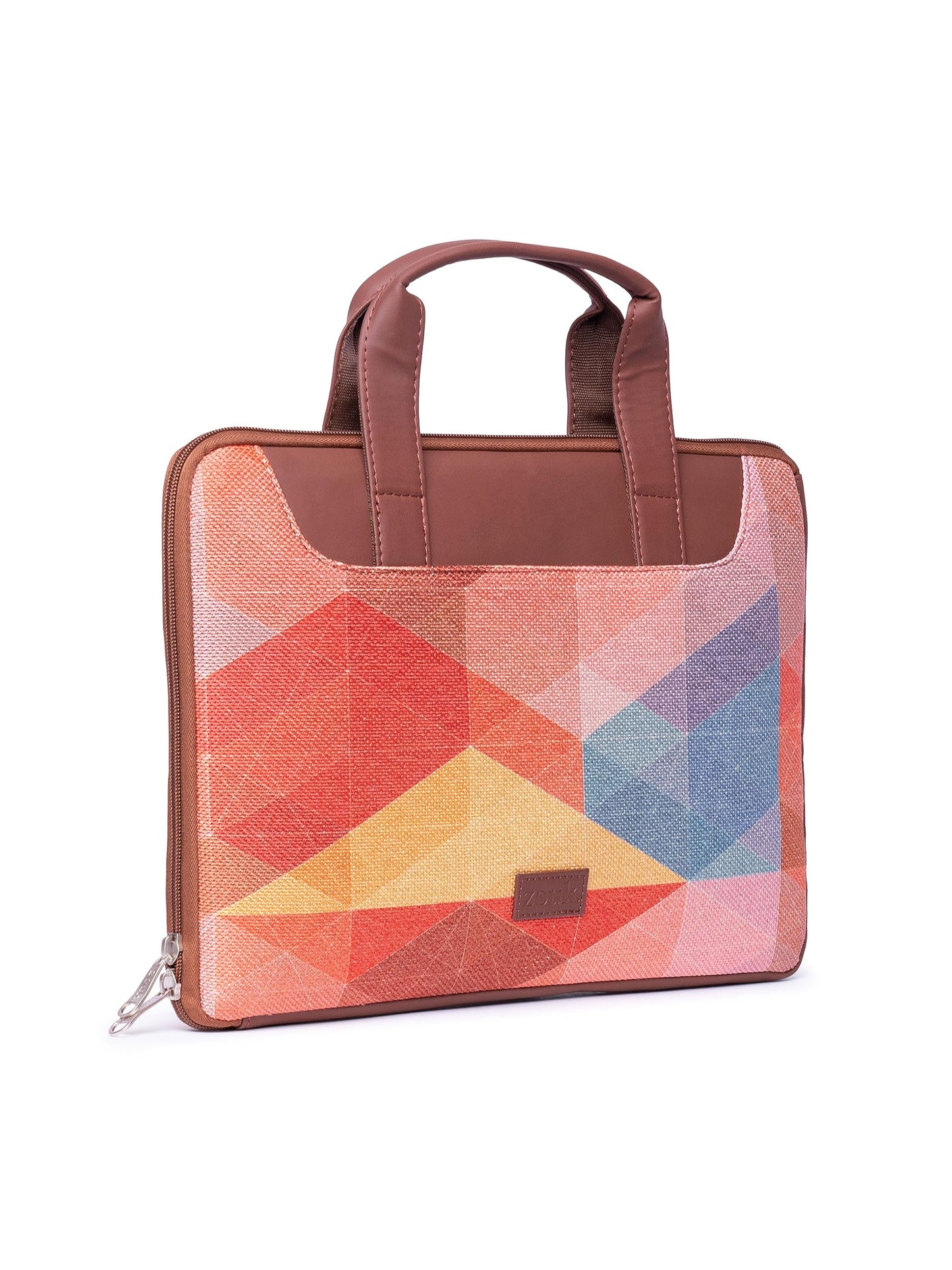 ZOUK Vegan Leather GeoOptics Printed Casual L-Zippered Laptop Sleeves For Women