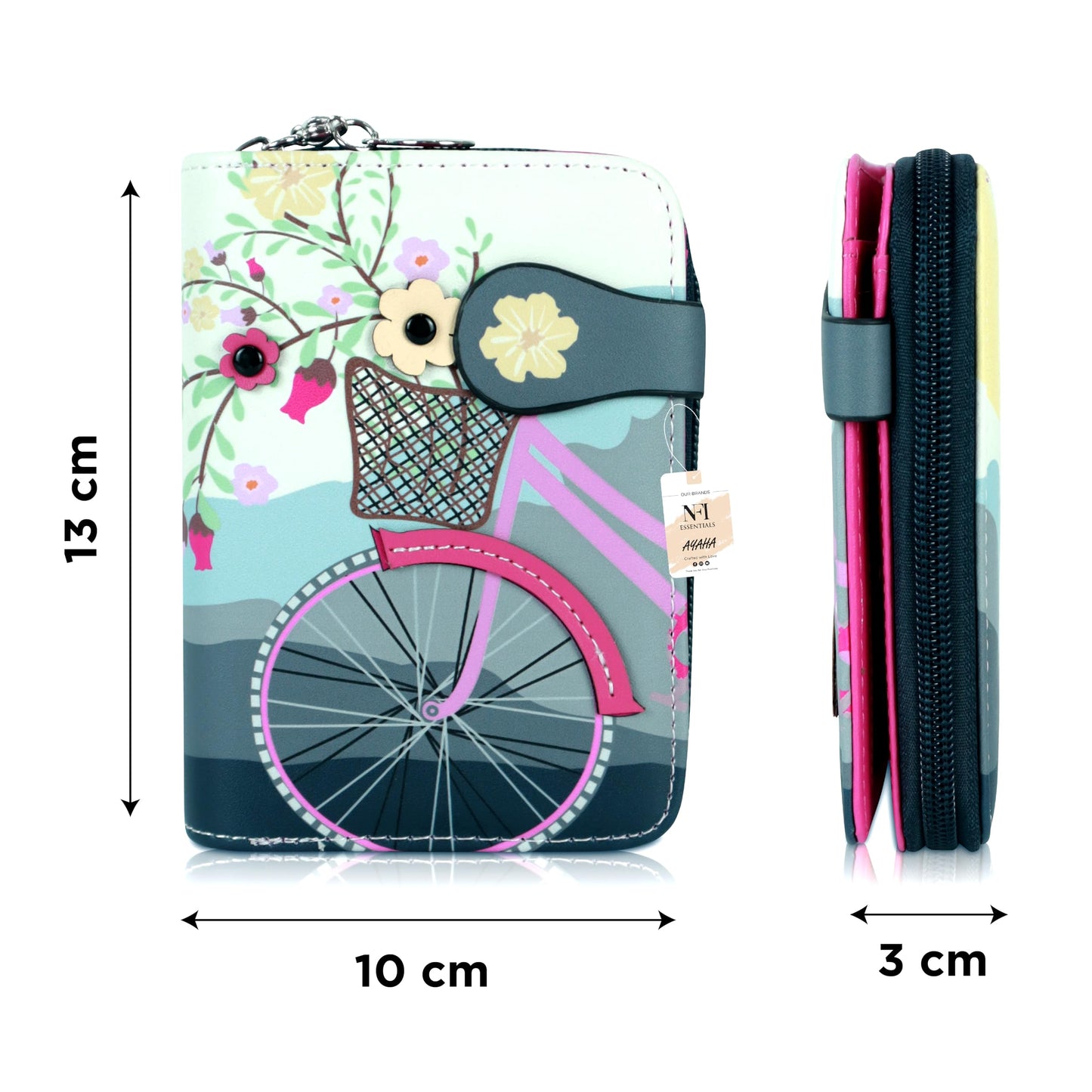 NFI essentials Small Wallet for Women, PU Leather Printed Mini Zipper Wallet for Girls, Credit Card Holder Organizer Coin Purse for Girls