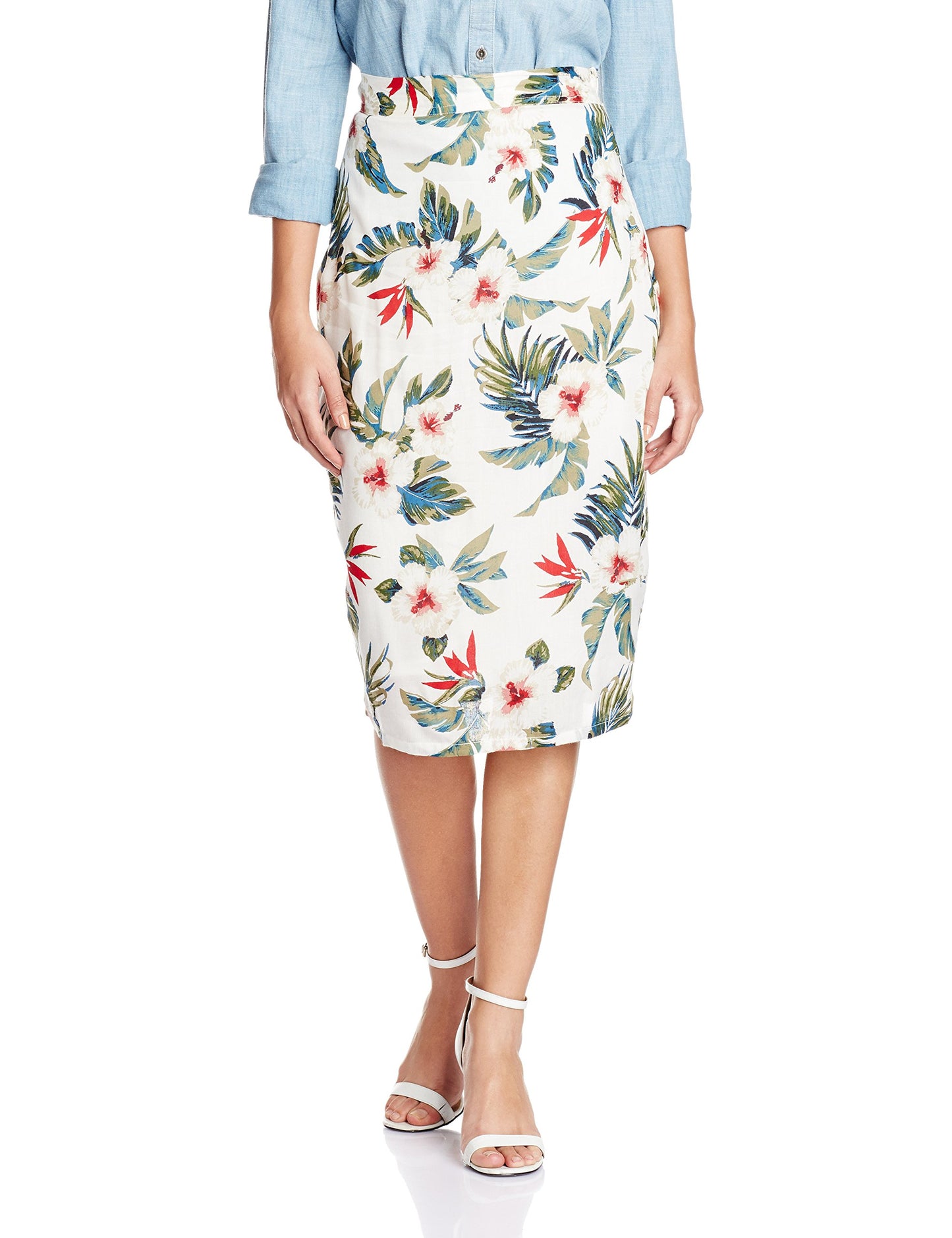 Miss Chase Women's Multicolored Mid Rise Floral Printed Pencil Skirt