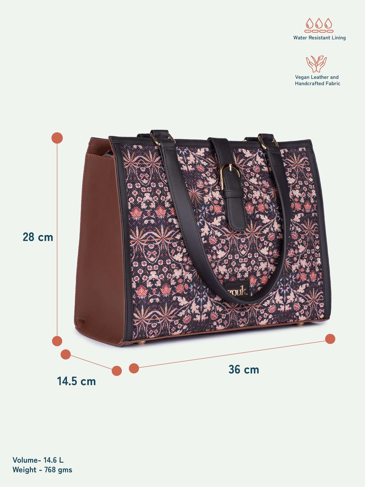 ZOUK Rhea Kapoor Office Bag - Kashmir Blooms | Stylish & Spacious Laptop Tote for Women | Vegan Leather Work Bag