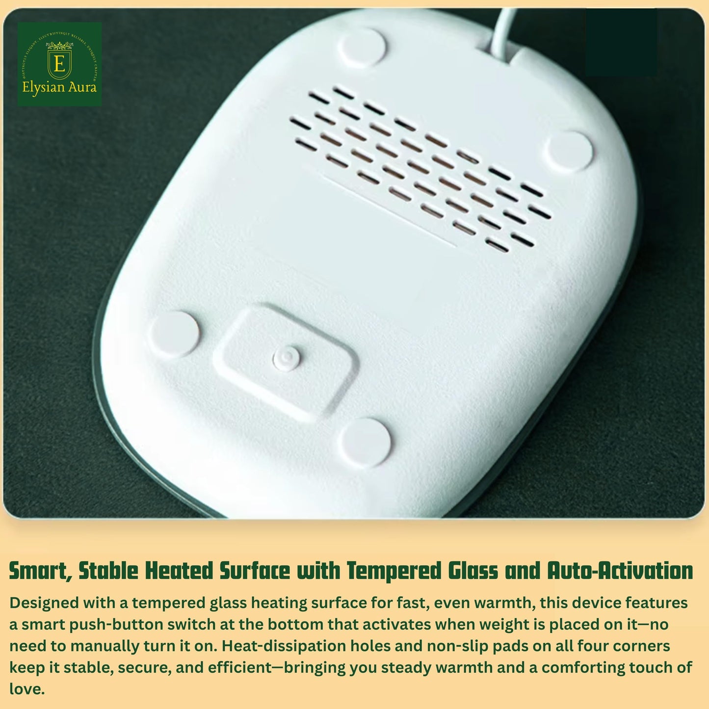 Elysian Aura Black Electric Coffee Mug Warmer Plate with Auto Shut Off Function || Best for Gifting 42cm Cord, 2-Pin Indian Plug || Electric Cup Warmer Maintains 55°C.