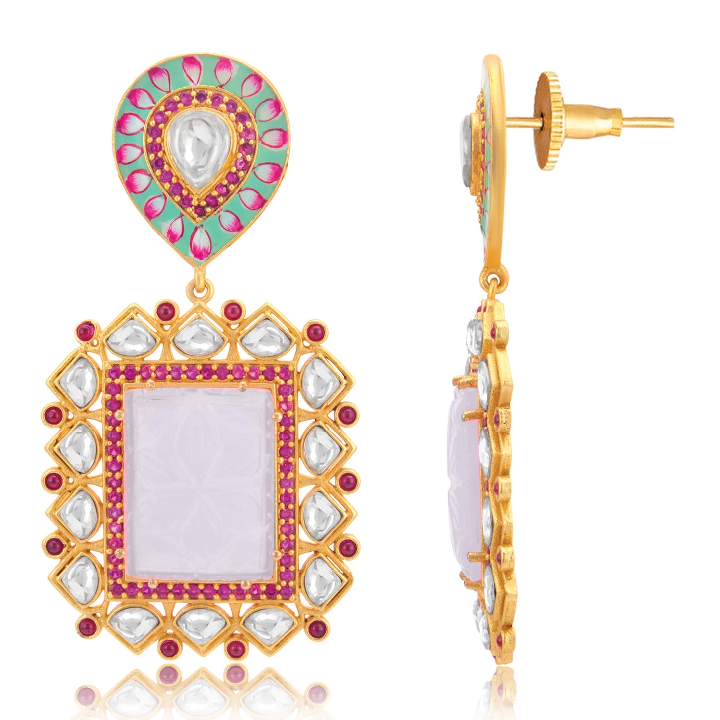 Peora Gold Plated Meenakari Crystal Kundan Dangle Earrings for Women