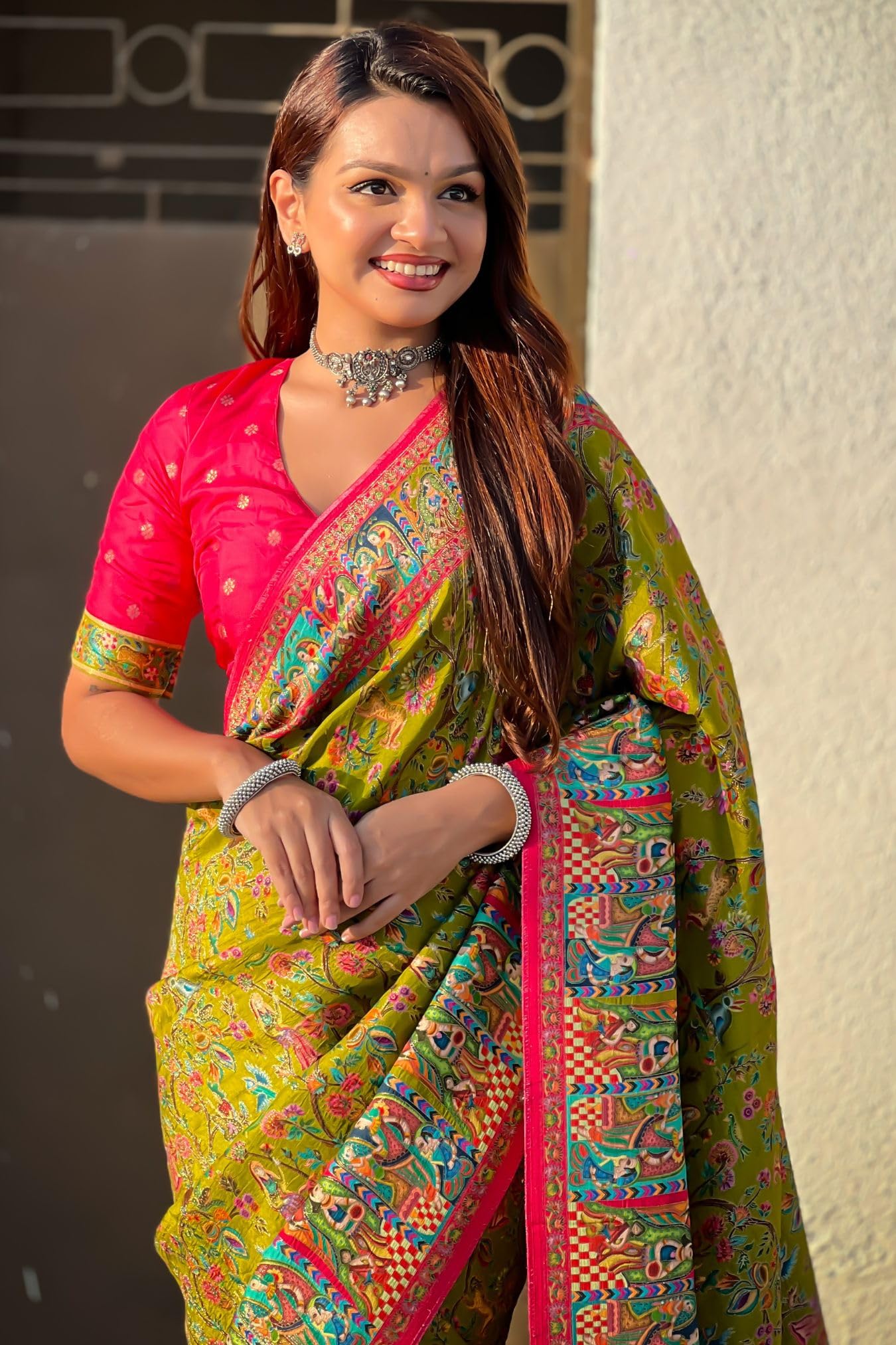 SGF11 Women's Kanjivaram Pure Soft Silk Position Printed Saree With Blouse Piece (Mahendi Green)