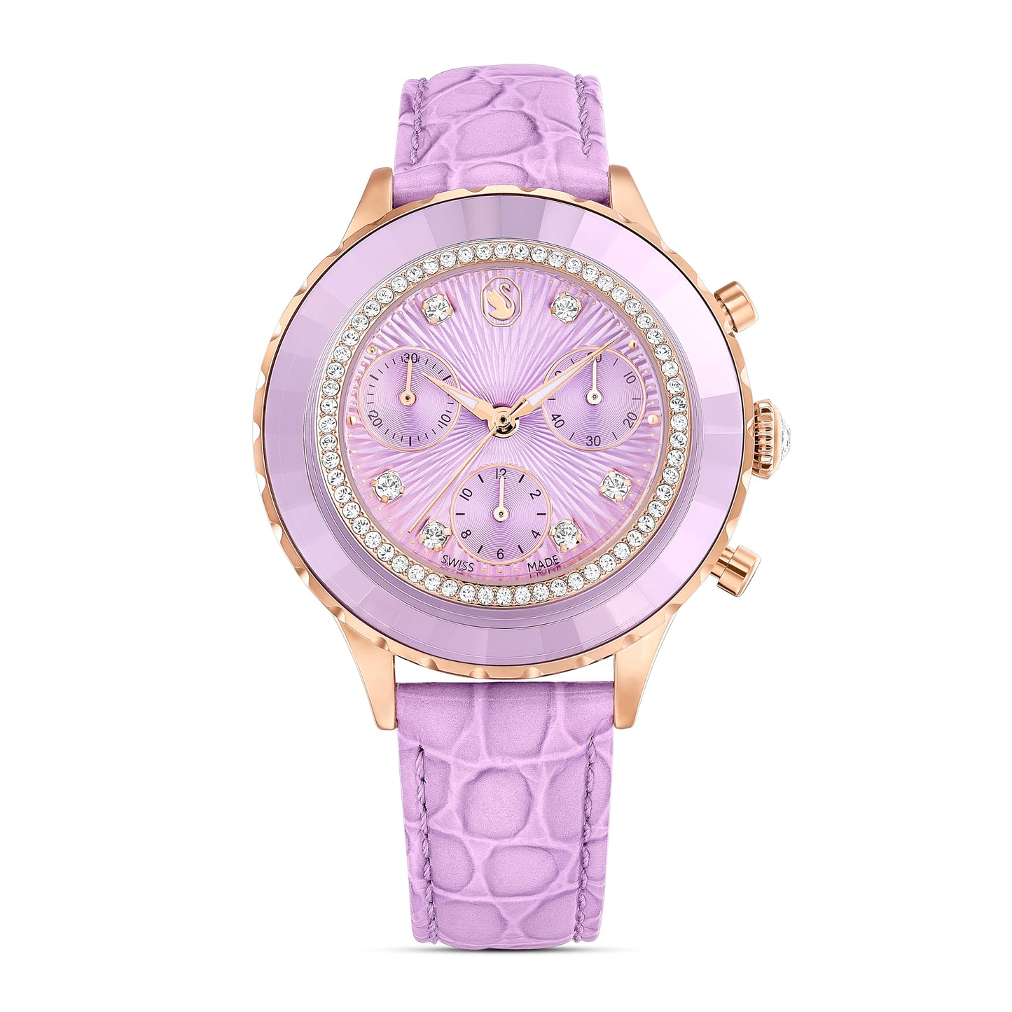 Swarovski Octea Chrono Watch, Swiss Made, Leather Strap, Purple, Rose Gold-Tone Finish, Purple, Strap, Purple, strap