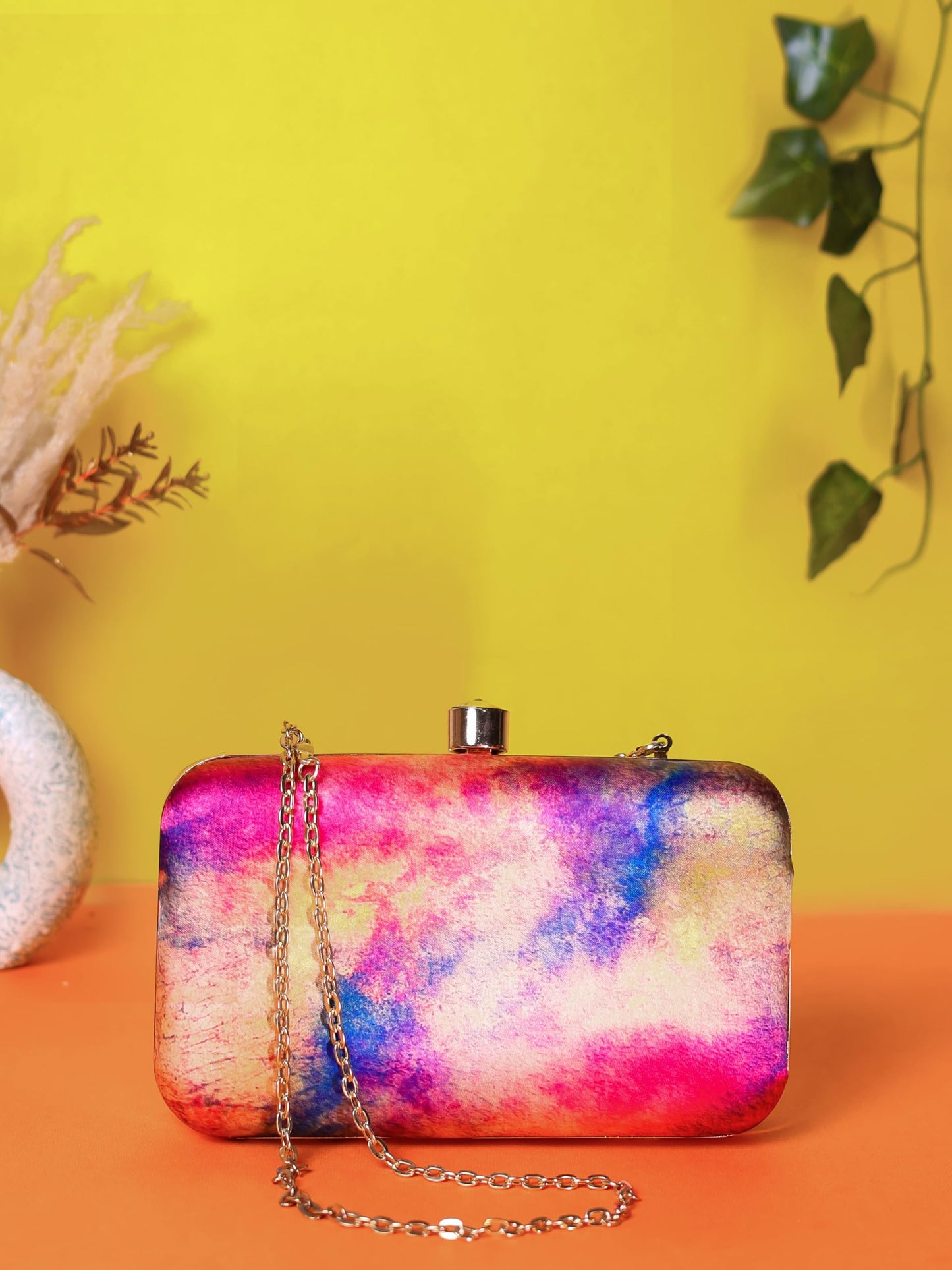 SWISNI digital printed Cosmic Design clutches,Women's Traditional Designer Clutch for outings, casual and party,Galaxy Print Evening Clutch, Hard Case Box Purse, (Pink Blue)